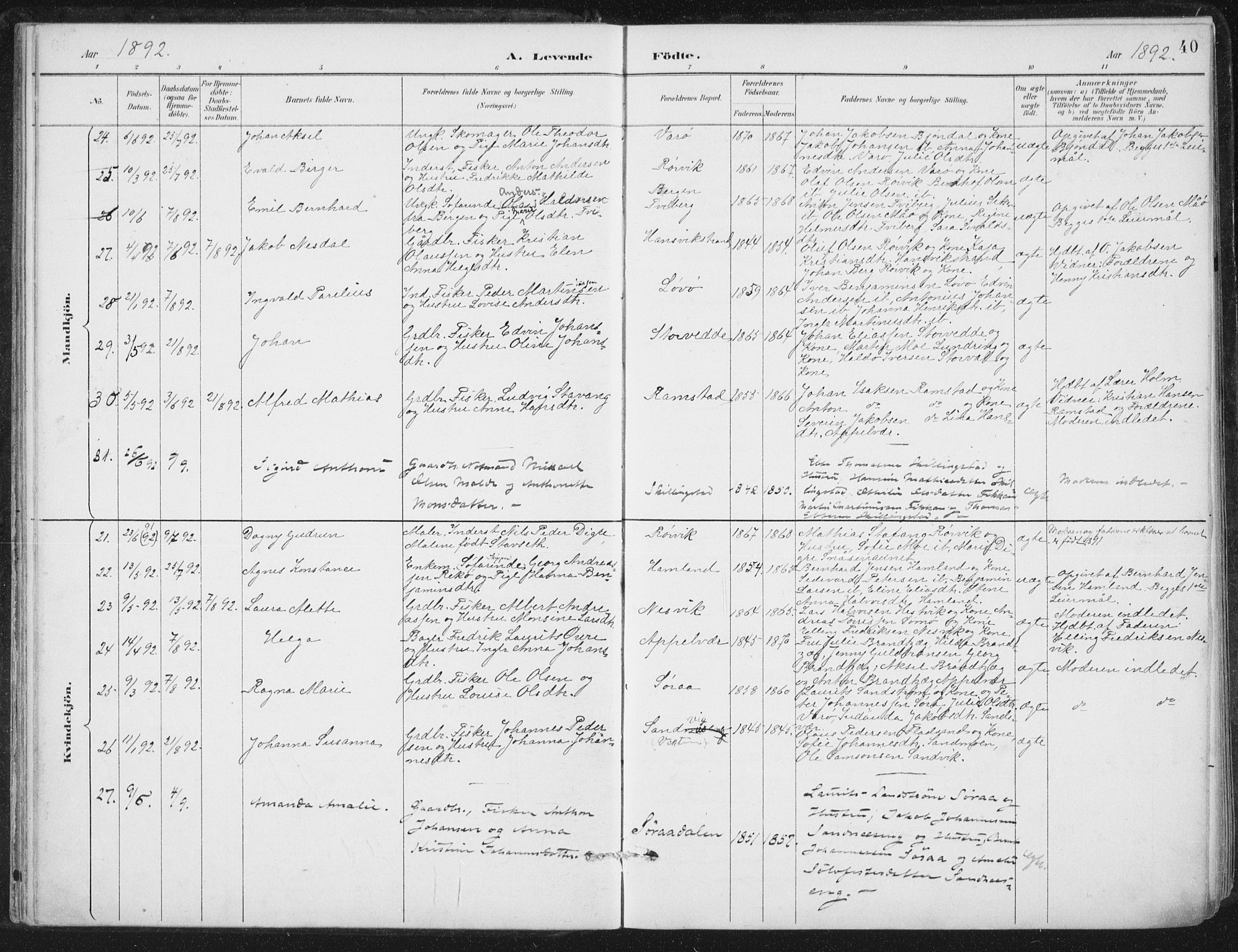 Ministerialprotokoller, klokkerbøker og fødselsregistre - Nord-Trøndelag, SAT/A-1458/784/L0673: Parish register (official) no. 784A08, 1888-1899, p. 40