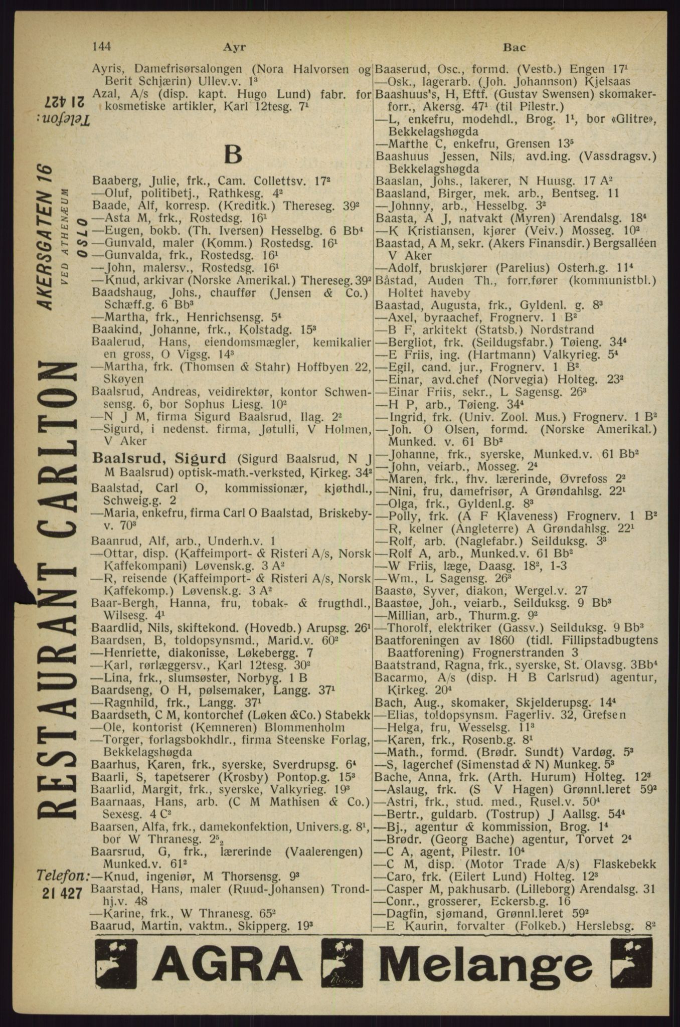 Kristiania/Oslo adressebok, PUBL/-, 1927, p. 144