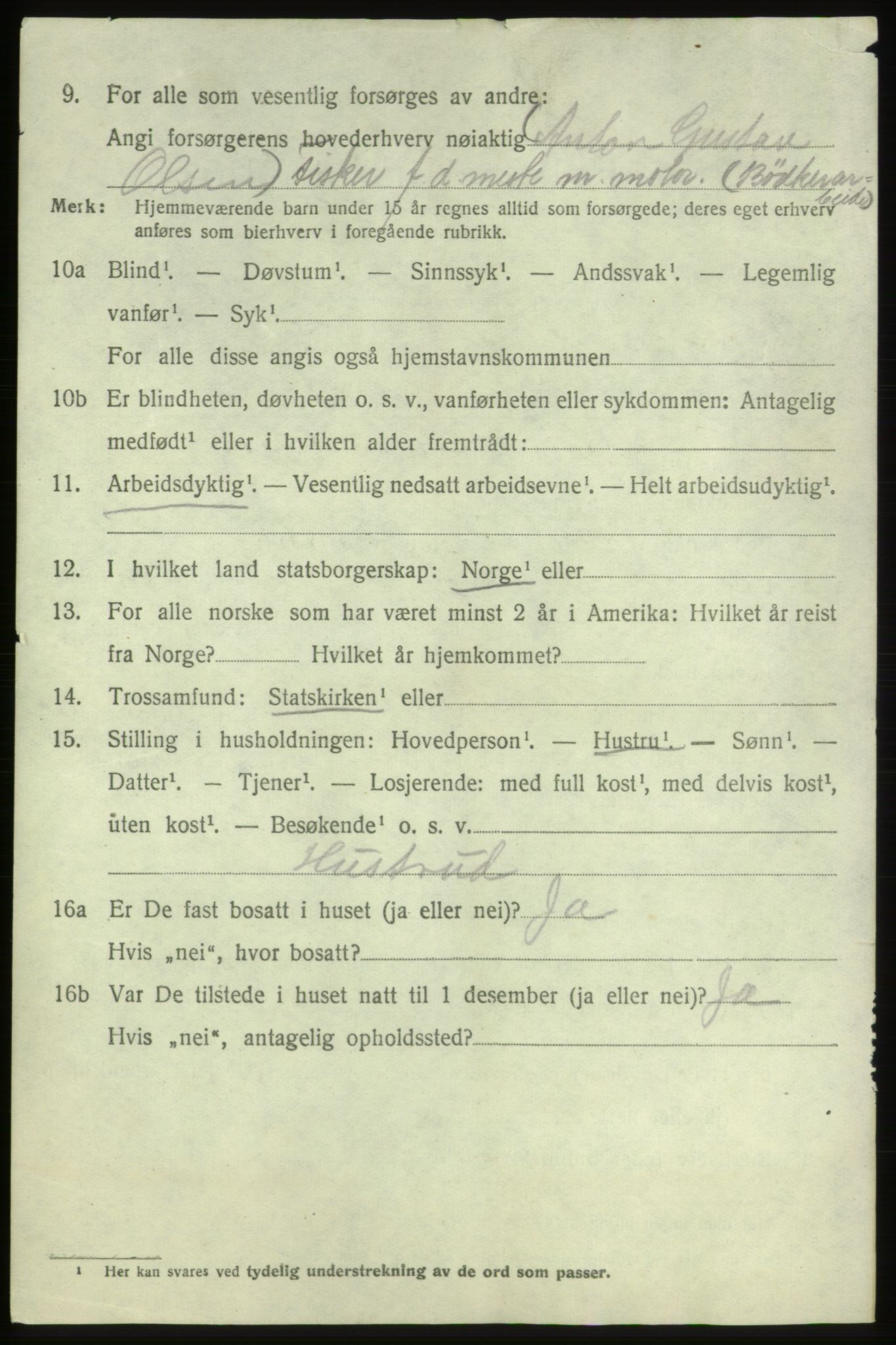 SAB, 1920 census for Bremnes, 1920, p. 7583