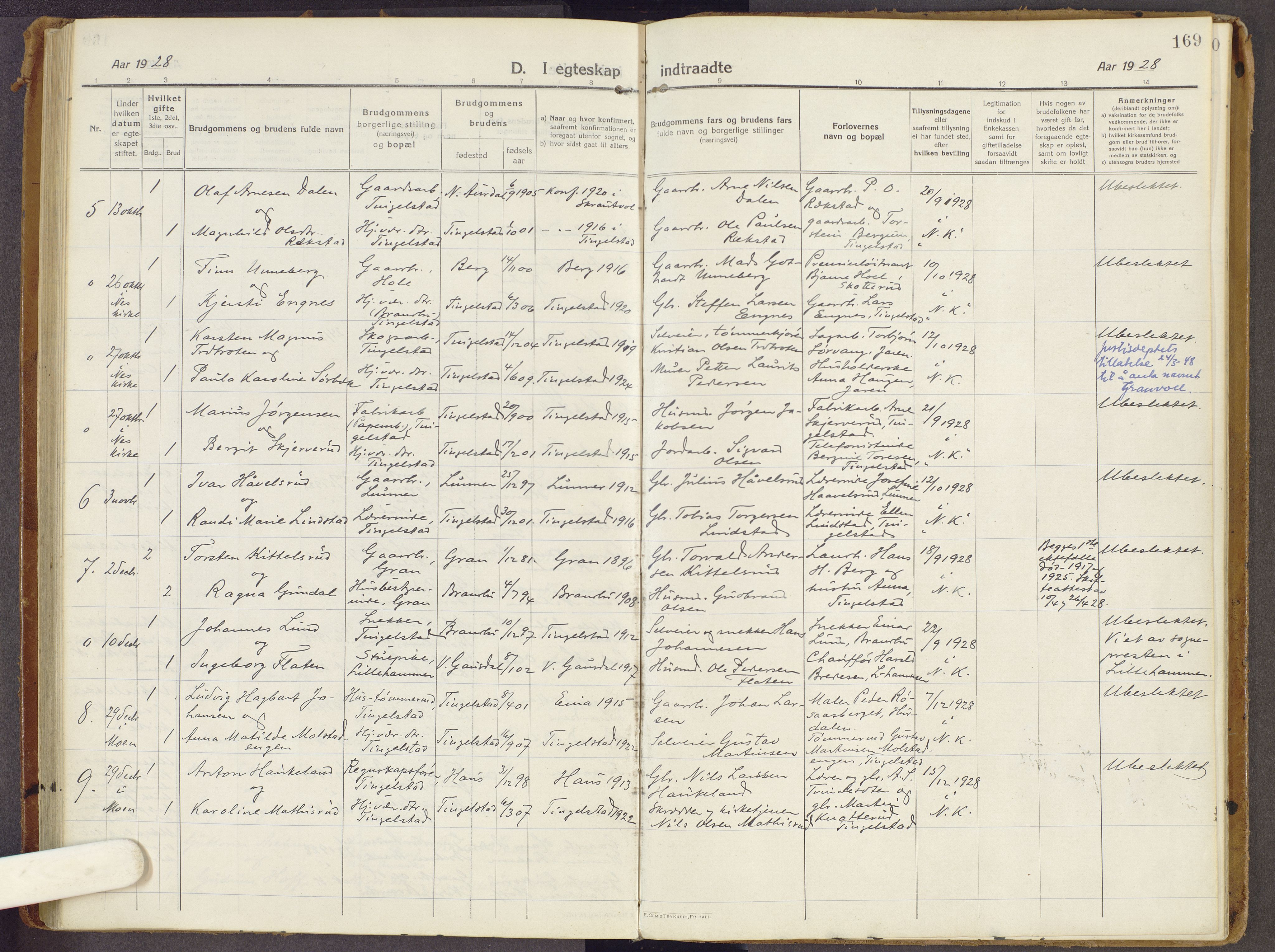 Brandbu prestekontor, SAH/PREST-114/H/Ha/Haa/L0003: Parish register (official) no. 3, 1914-1928, p. 169