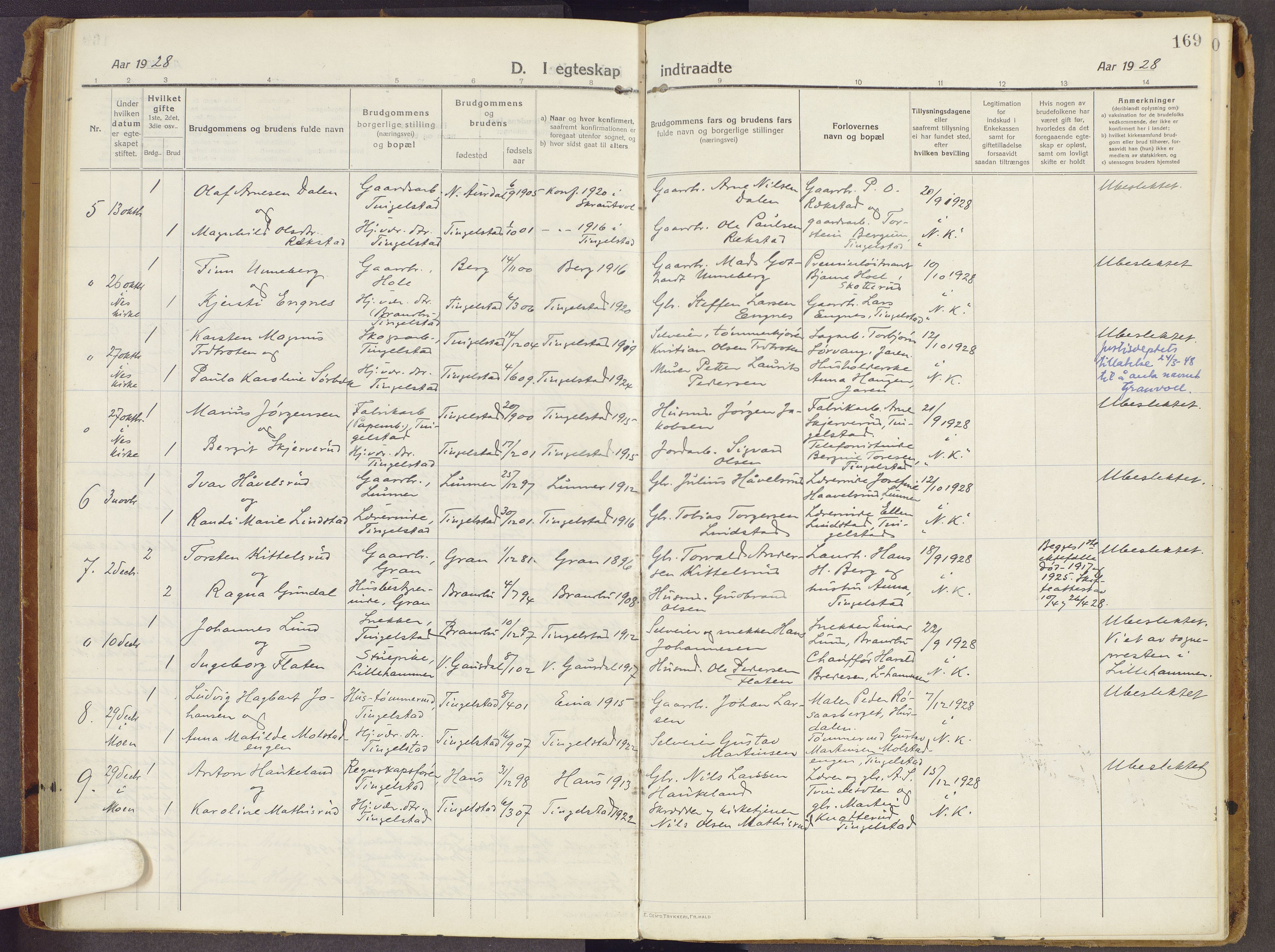 Brandbu prestekontor, AV/SAH-PREST-114/H/Ha/Haa/L0003: Parish register (official) no. 3, 1914-1928, p. 169