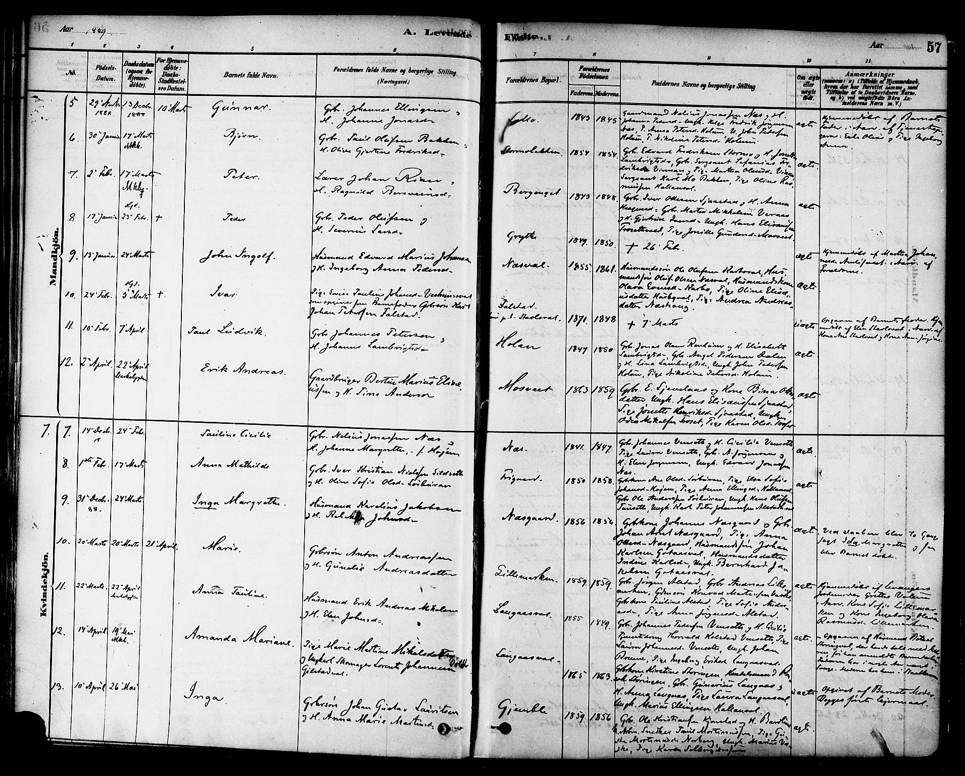 Ministerialprotokoller, klokkerbøker og fødselsregistre - Nord-Trøndelag, SAT/A-1458/717/L0159: Parish register (official) no. 717A09, 1878-1898, p. 57
