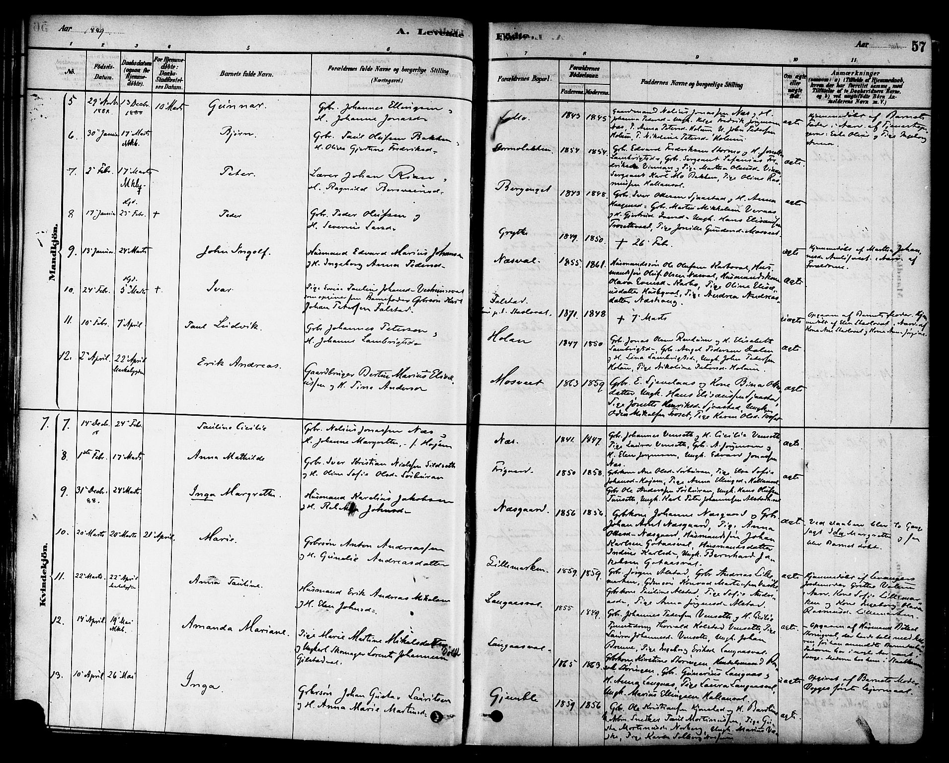 Ministerialprotokoller, klokkerbøker og fødselsregistre - Nord-Trøndelag, AV/SAT-A-1458/717/L0159: Parish register (official) no. 717A09, 1878-1898, p. 57
