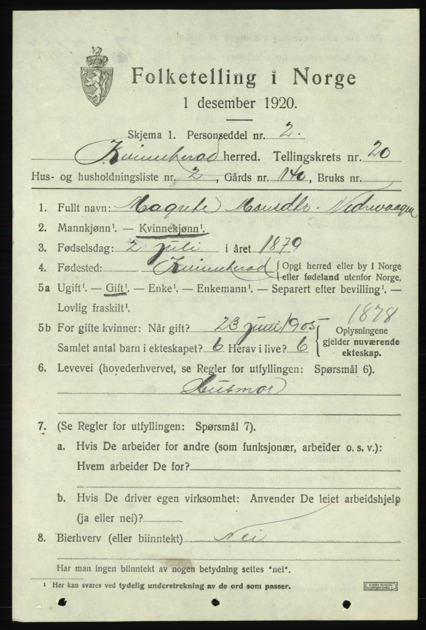 SAB, 1920 census for Kvinnherad, 1920, p. 12428