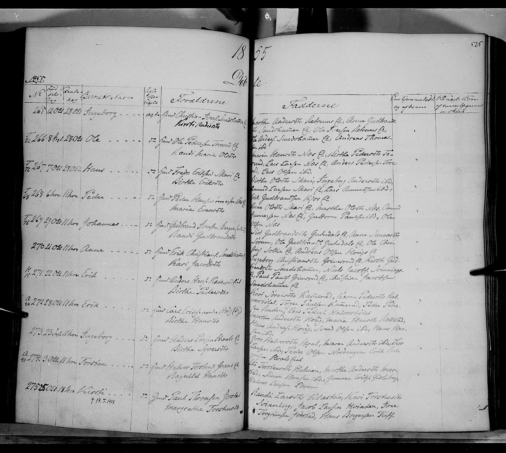 Gran prestekontor, AV/SAH-PREST-112/H/Ha/Haa/L0011: Parish register (official) no. 11, 1842-1856, p. 524-525