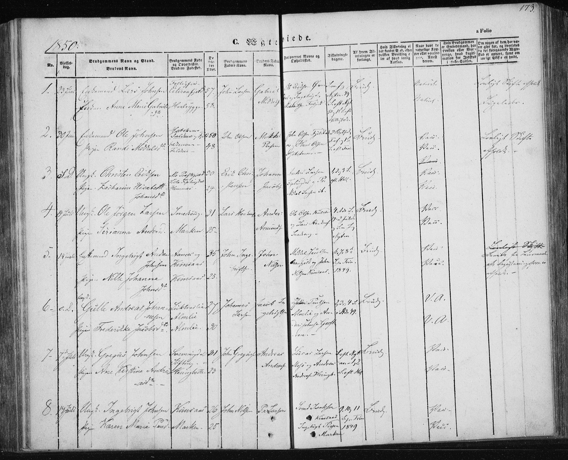 Ministerialprotokoller, klokkerbøker og fødselsregistre - Nordland, AV/SAT-A-1459/820/L0291: Parish register (official) no. 820A12, 1846-1854, p. 173