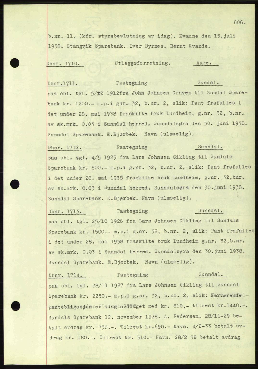 Nordmøre sorenskriveri, AV/SAT-A-4132/1/2/2Ca: Mortgage book no. C80, 1936-1939, Diary no: : 1710/1938