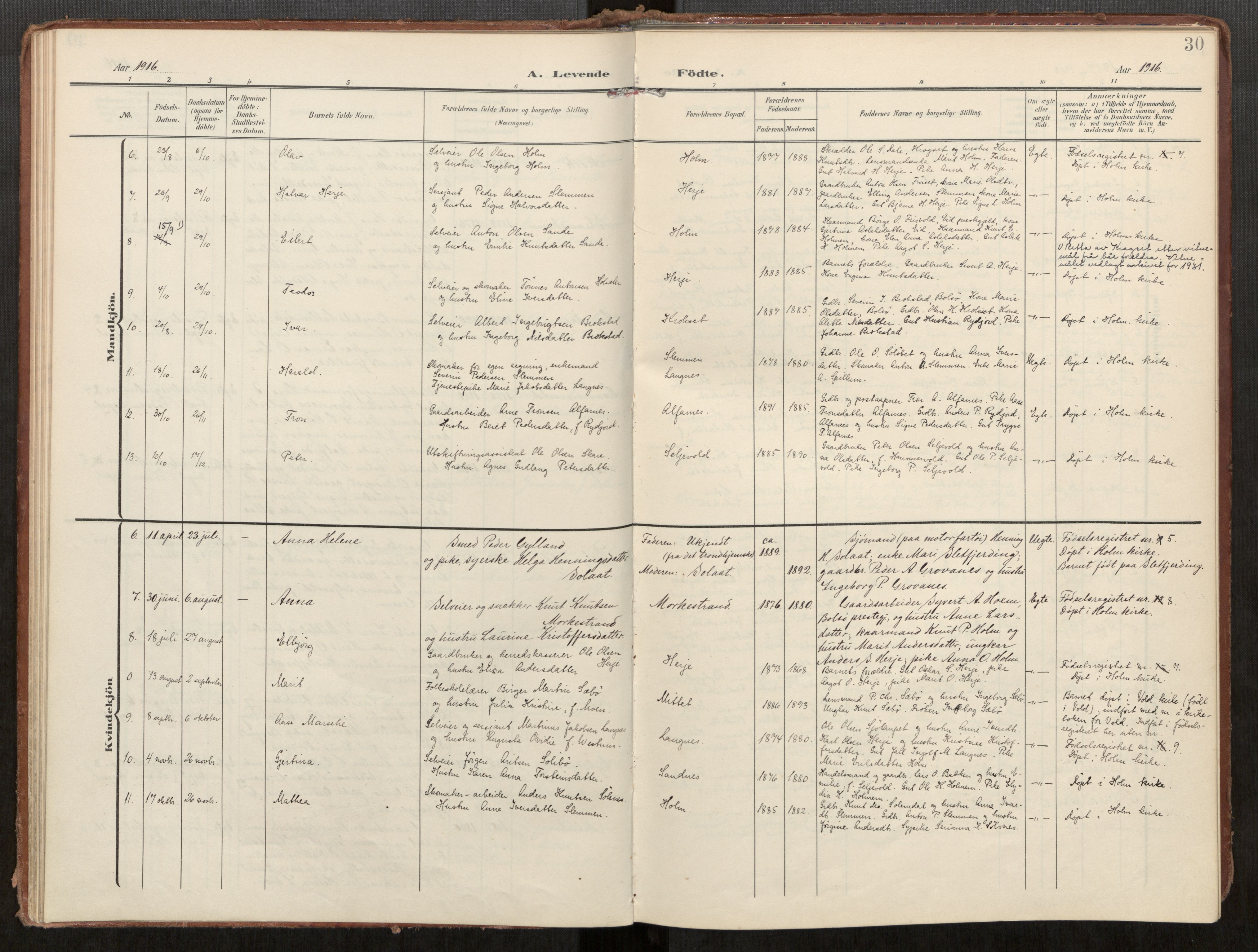 Ministerialprotokoller, klokkerbøker og fødselsregistre - Møre og Romsdal, SAT/A-1454/549/L0618: Parish register (official) no. 549A01, 1906-1927, p. 30