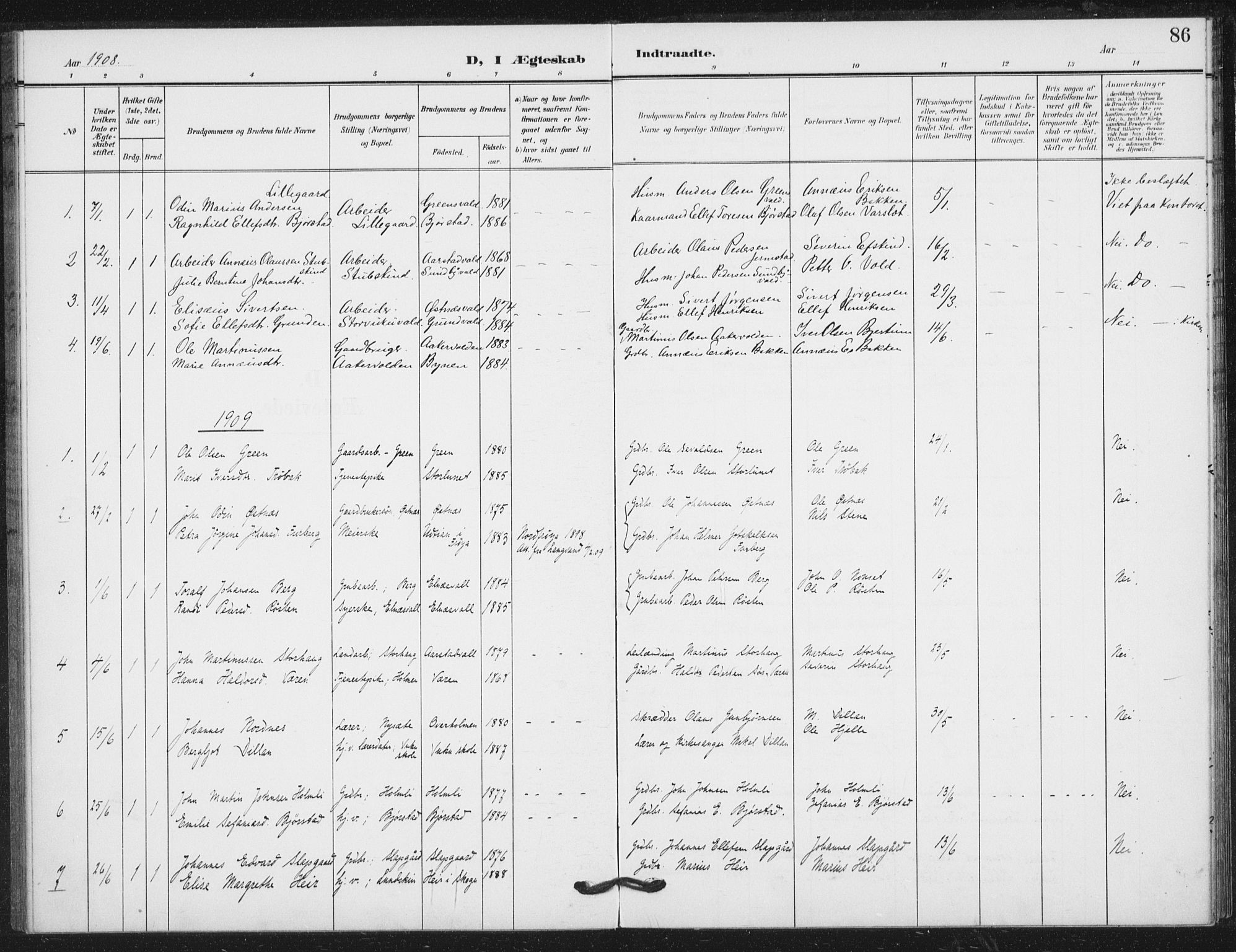 Ministerialprotokoller, klokkerbøker og fødselsregistre - Nord-Trøndelag, SAT/A-1458/724/L0264: Parish register (official) no. 724A02, 1908-1915, p. 86