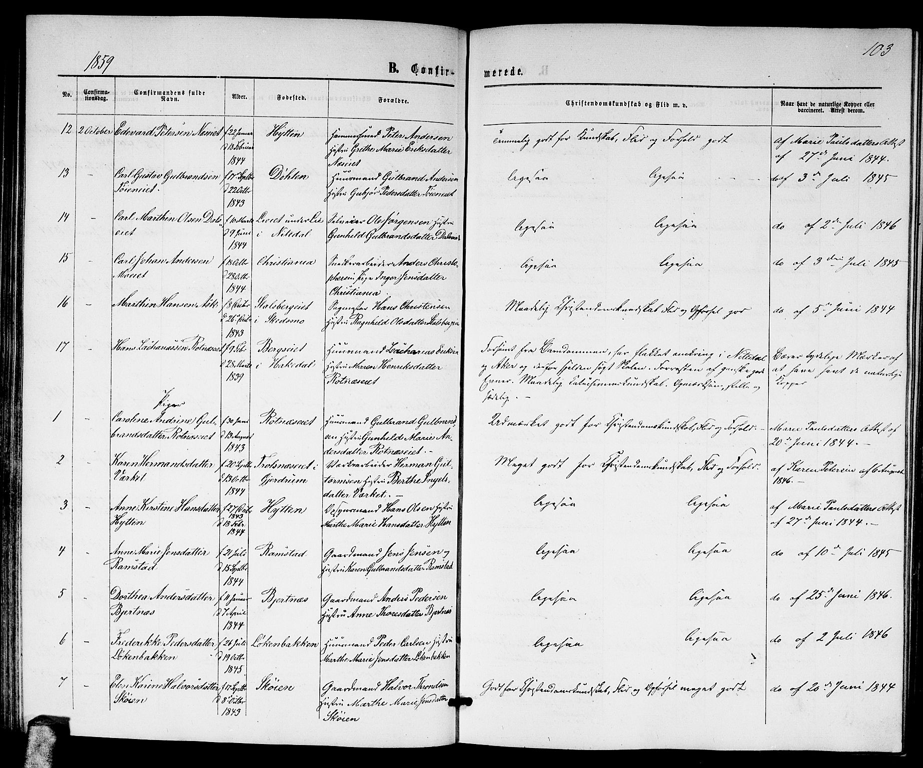 Nittedal prestekontor Kirkebøker, AV/SAO-A-10365a/G/Ga/L0001: Parish register (copy) no. I 1, 1859-1878, p. 103