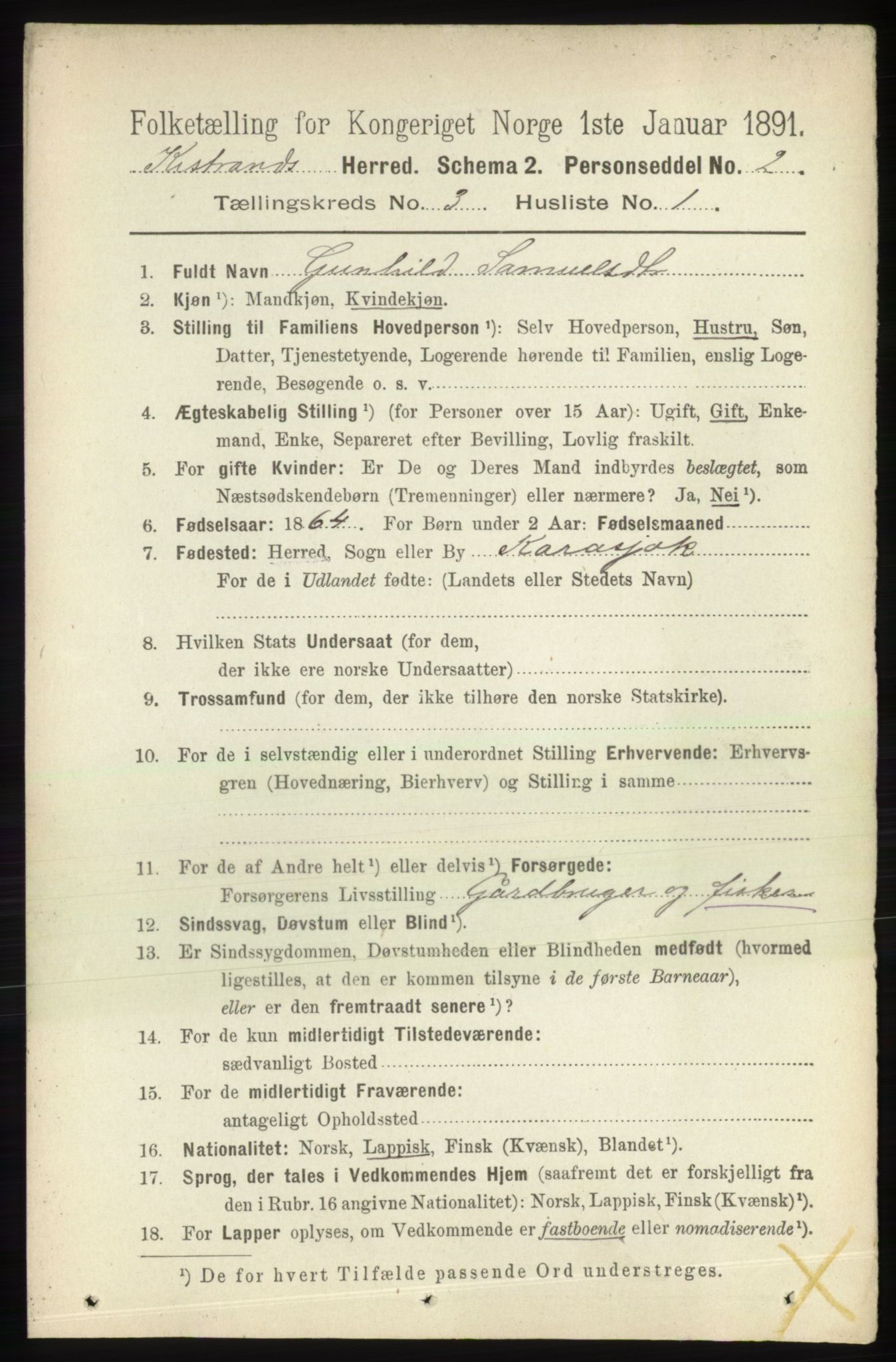 RA, 1891 census for 2020 Kistrand, 1891, p. 1271