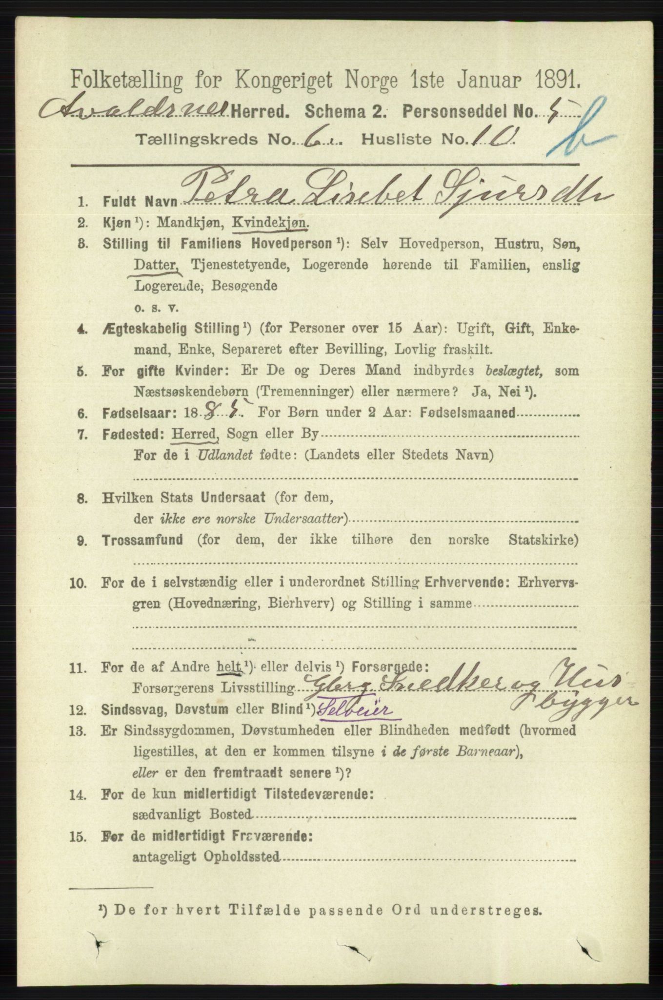 RA, 1891 census for 1147 Avaldsnes, 1891, p. 3290