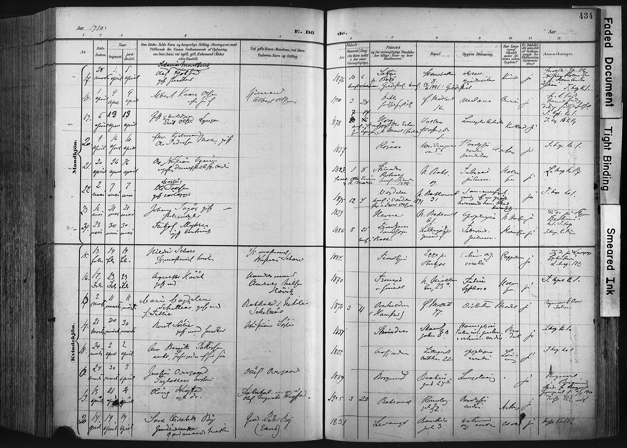 Ministerialprotokoller, klokkerbøker og fødselsregistre - Sør-Trøndelag, AV/SAT-A-1456/604/L0201: Parish register (official) no. 604A21, 1901-1911, p. 434