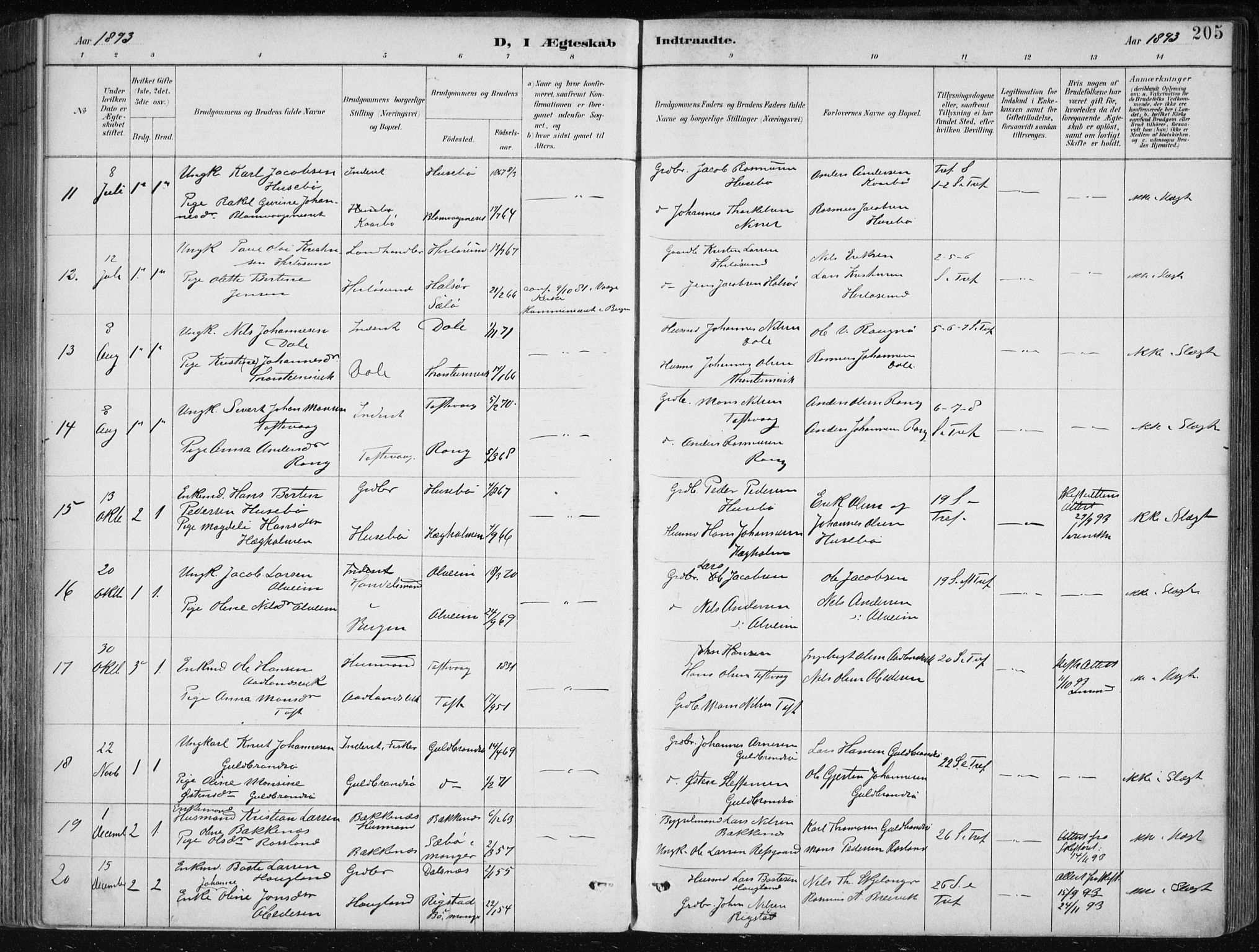 Herdla Sokneprestembete, SAB/A-75701/H/Haa: Parish register (official) no. A 4, 1891-1905, p. 205