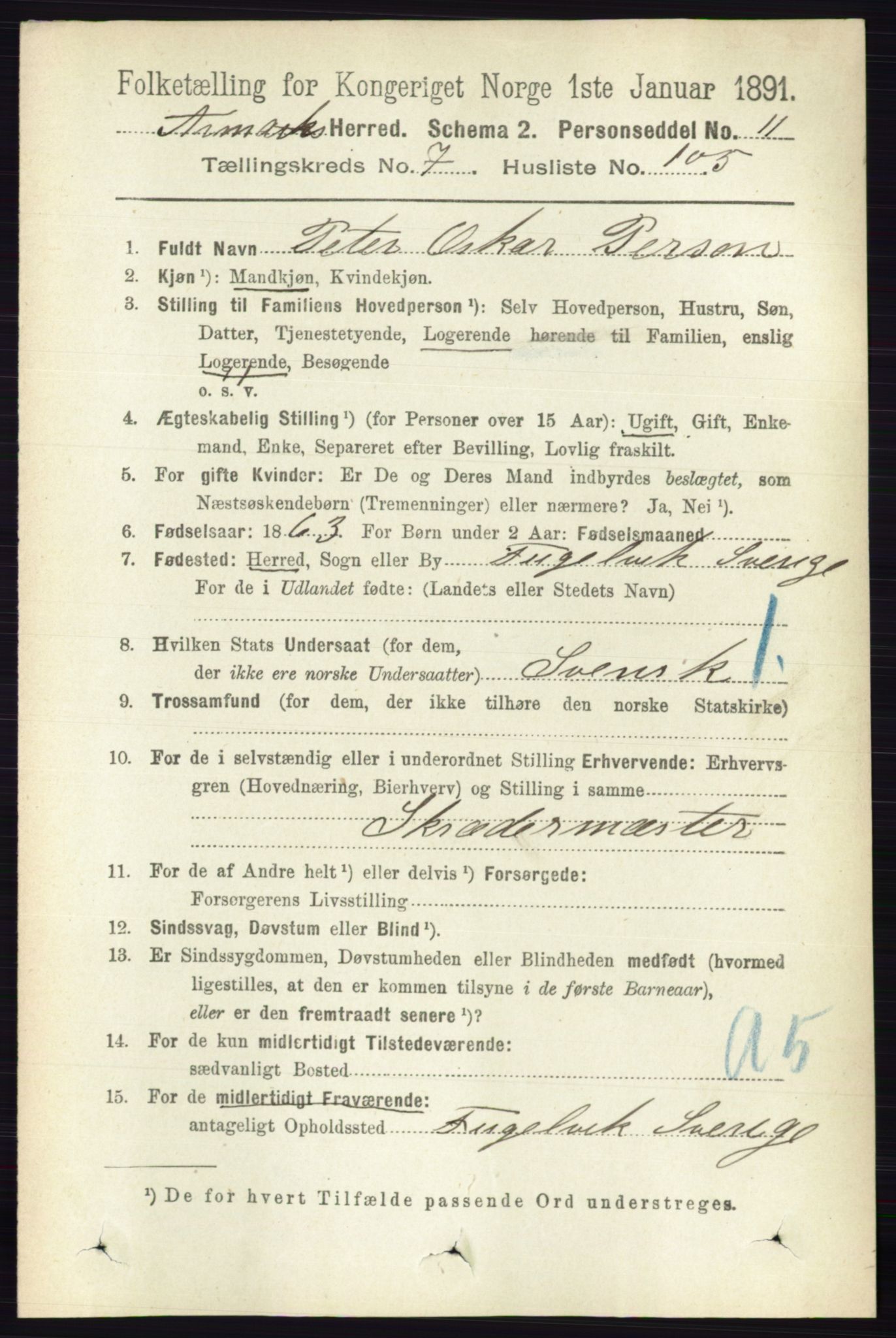 RA, 1891 census for 0118 Aremark, 1891, p. 4512