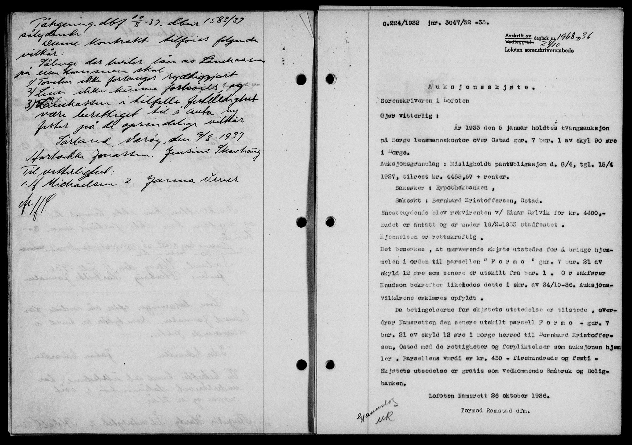 Lofoten sorenskriveri, SAT/A-0017/1/2/2C/L0001a: Mortgage book no. 1a, 1936-1937, Diary no: : 1968/1936