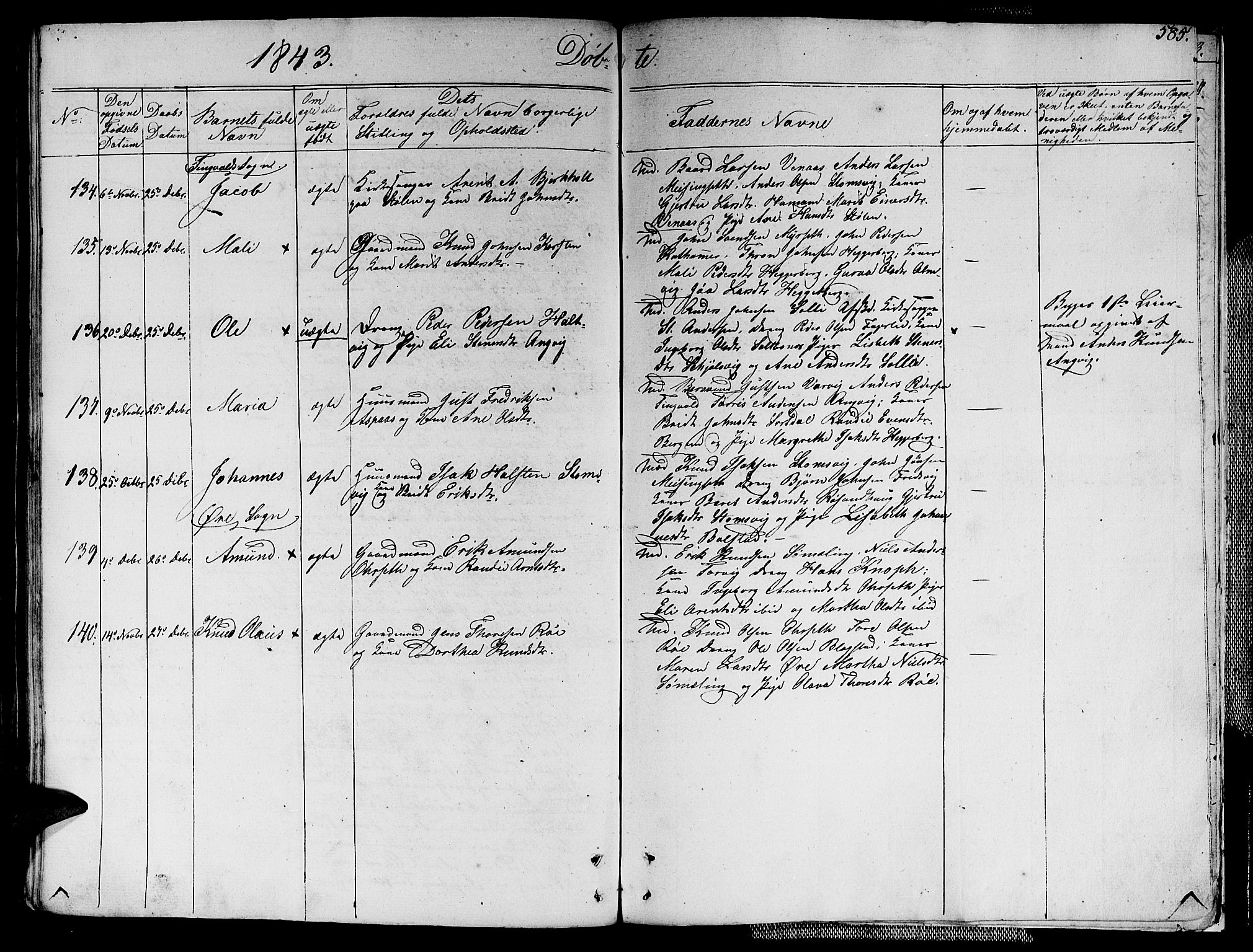 Ministerialprotokoller, klokkerbøker og fødselsregistre - Møre og Romsdal, AV/SAT-A-1454/586/L0983: Parish register (official) no. 586A09, 1829-1843, p. 585