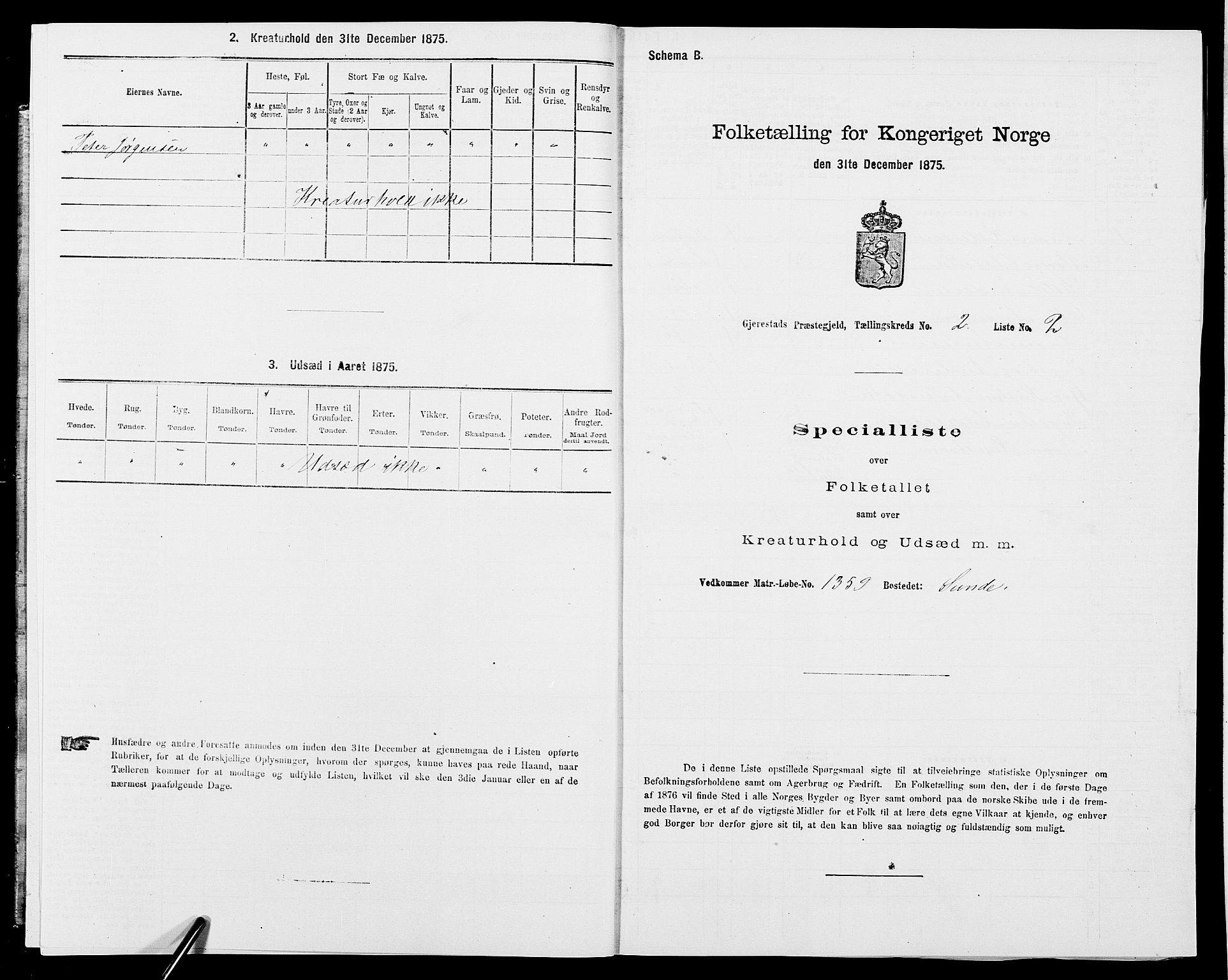 SAK, 1875 census for 0911P Gjerstad, 1875, p. 141