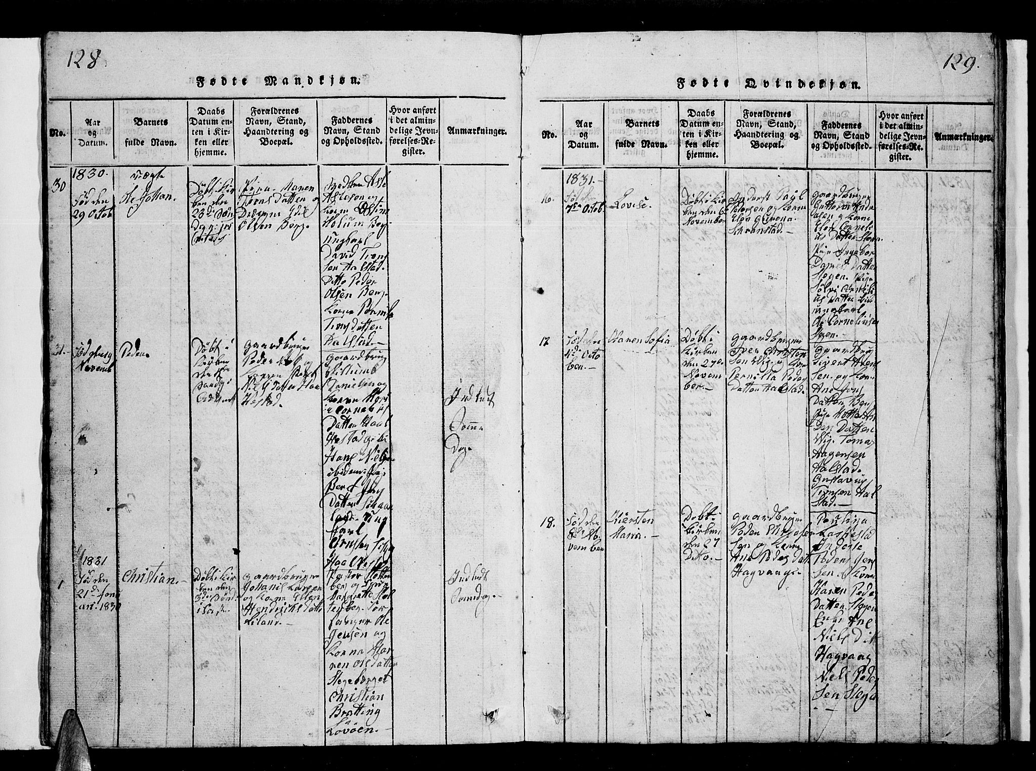 Ministerialprotokoller, klokkerbøker og fødselsregistre - Nordland, AV/SAT-A-1459/855/L0812: Parish register (copy) no. 855C01, 1821-1838, p. 128-129