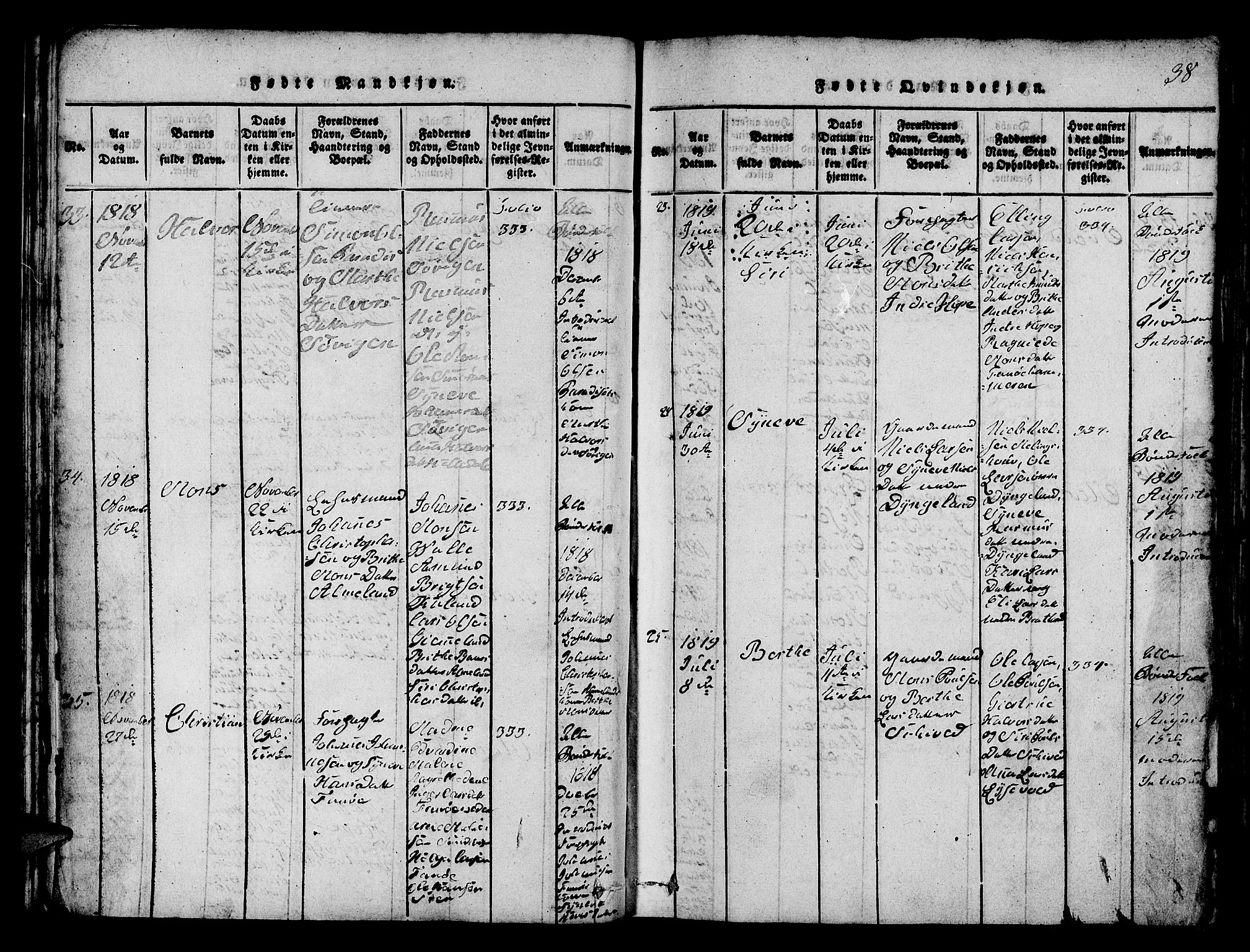 Fana Sokneprestembete, SAB/A-75101/H/Hab/Haba/L0001: Parish register (copy) no. A 1, 1816-1836, p. 38