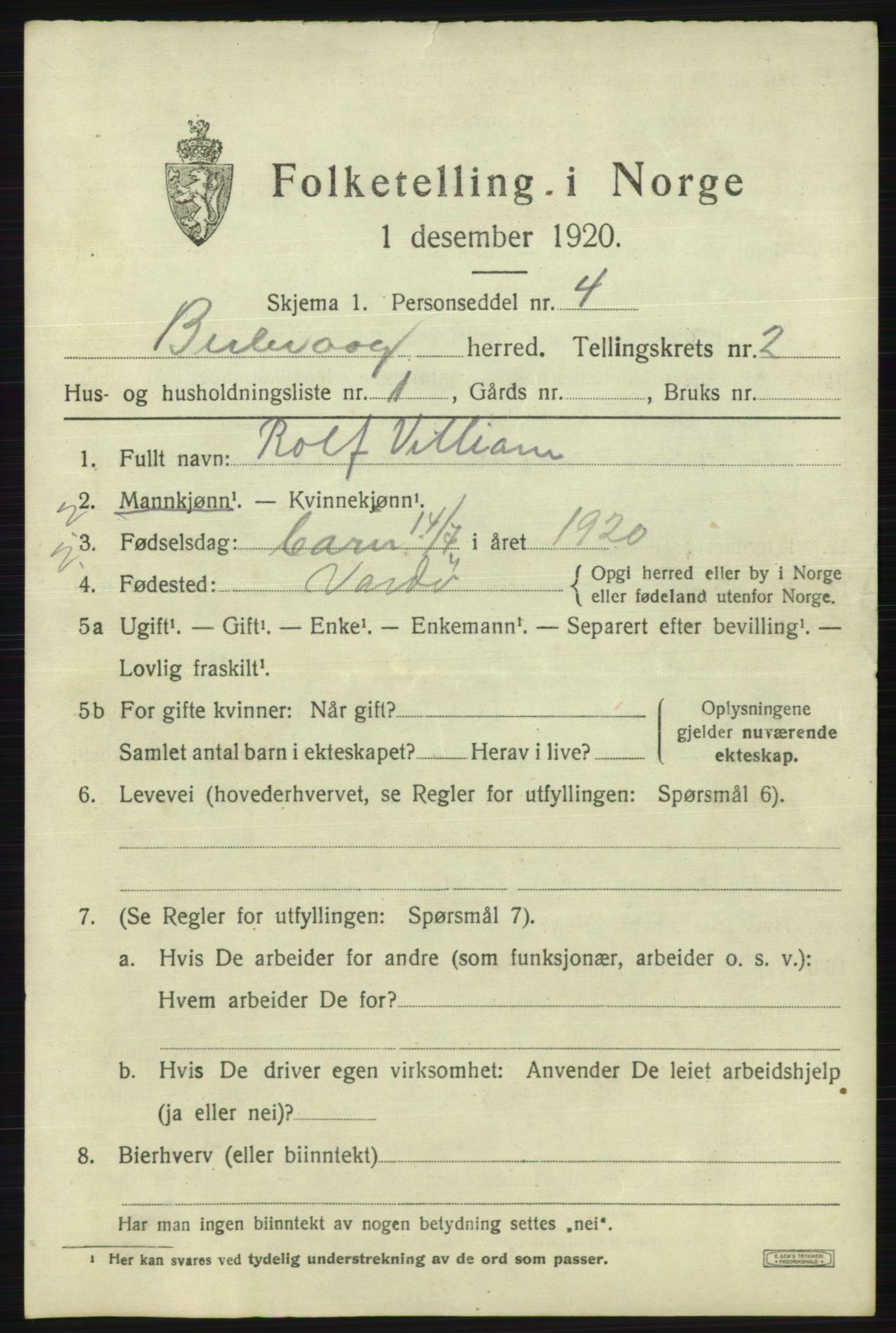 SATØ, 1920 census for Berlevåg, 1920, p. 567