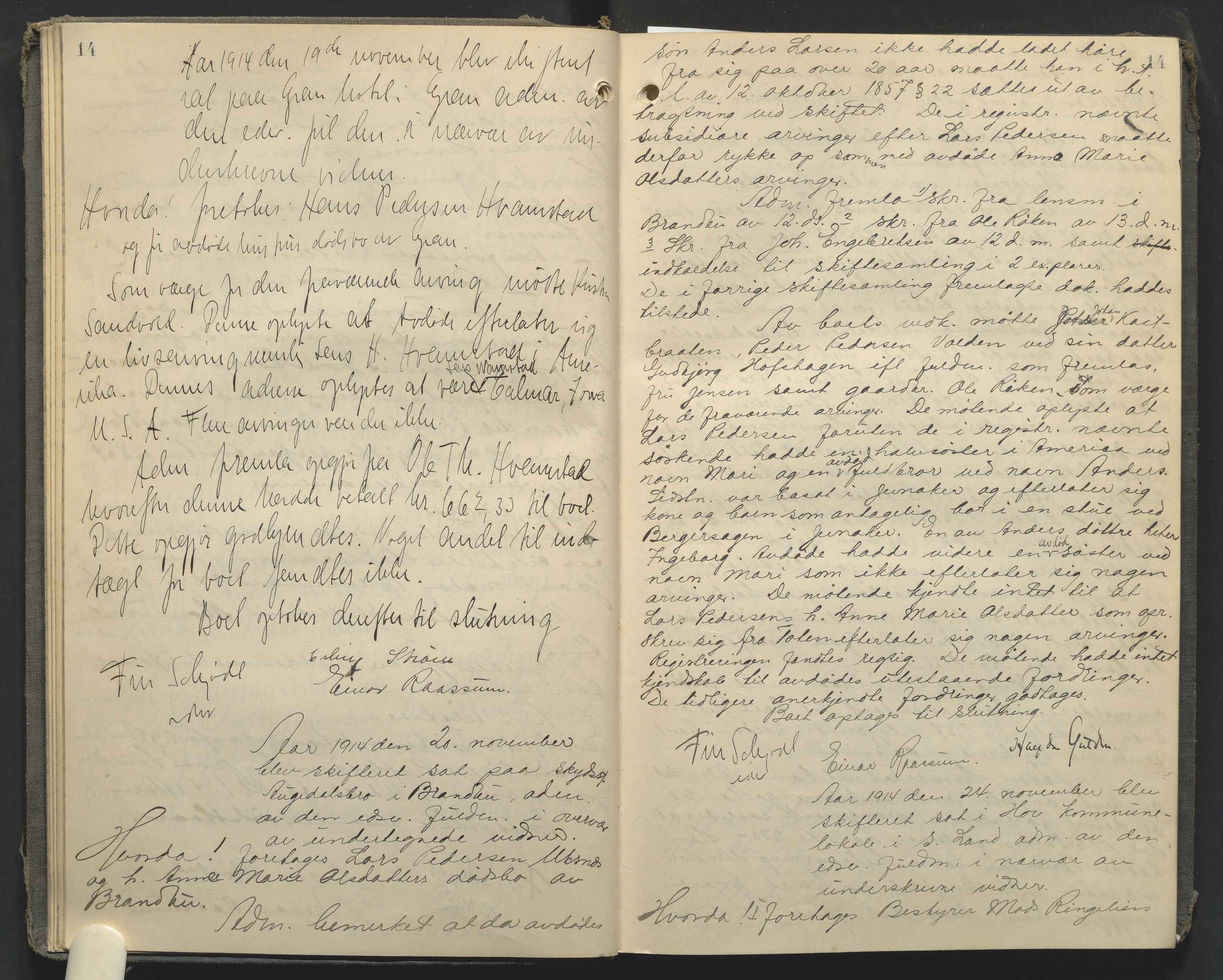 Hadeland og Land tingrett, AV/SAH-TING-010/J/Jc/L0010: Skifteforhandlingsprotokoll, 1914-1920, p. 14