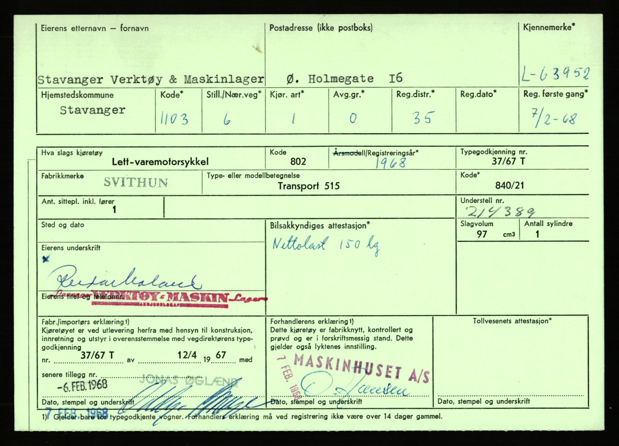 Stavanger trafikkstasjon, SAST/A-101942/0/F/L0064: L-63800 - L-65399, 1930-1971, p. 228