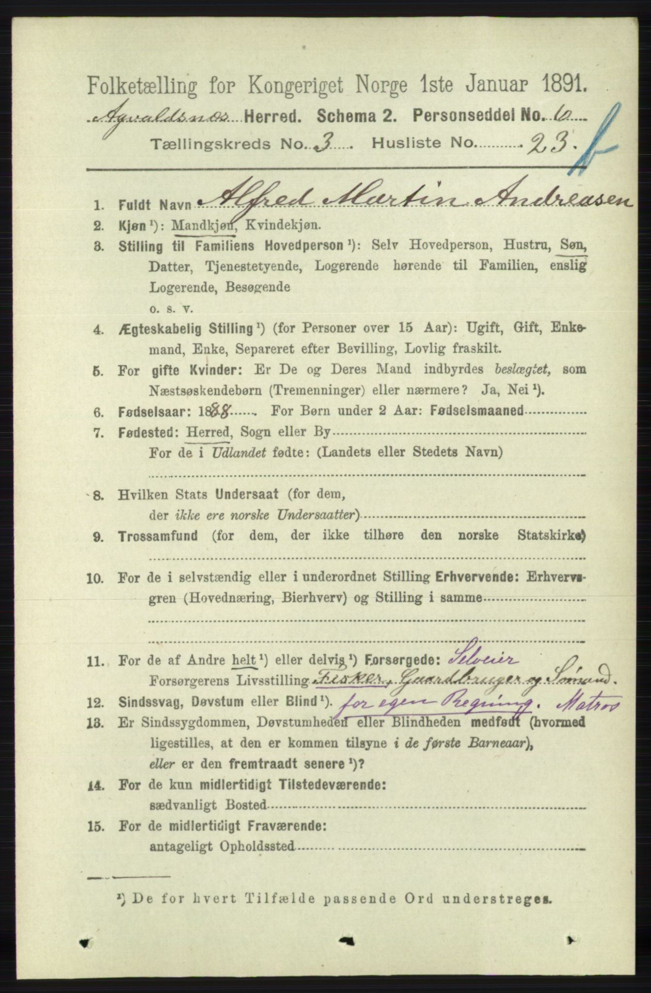 RA, 1891 census for 1147 Avaldsnes, 1891, p. 2671