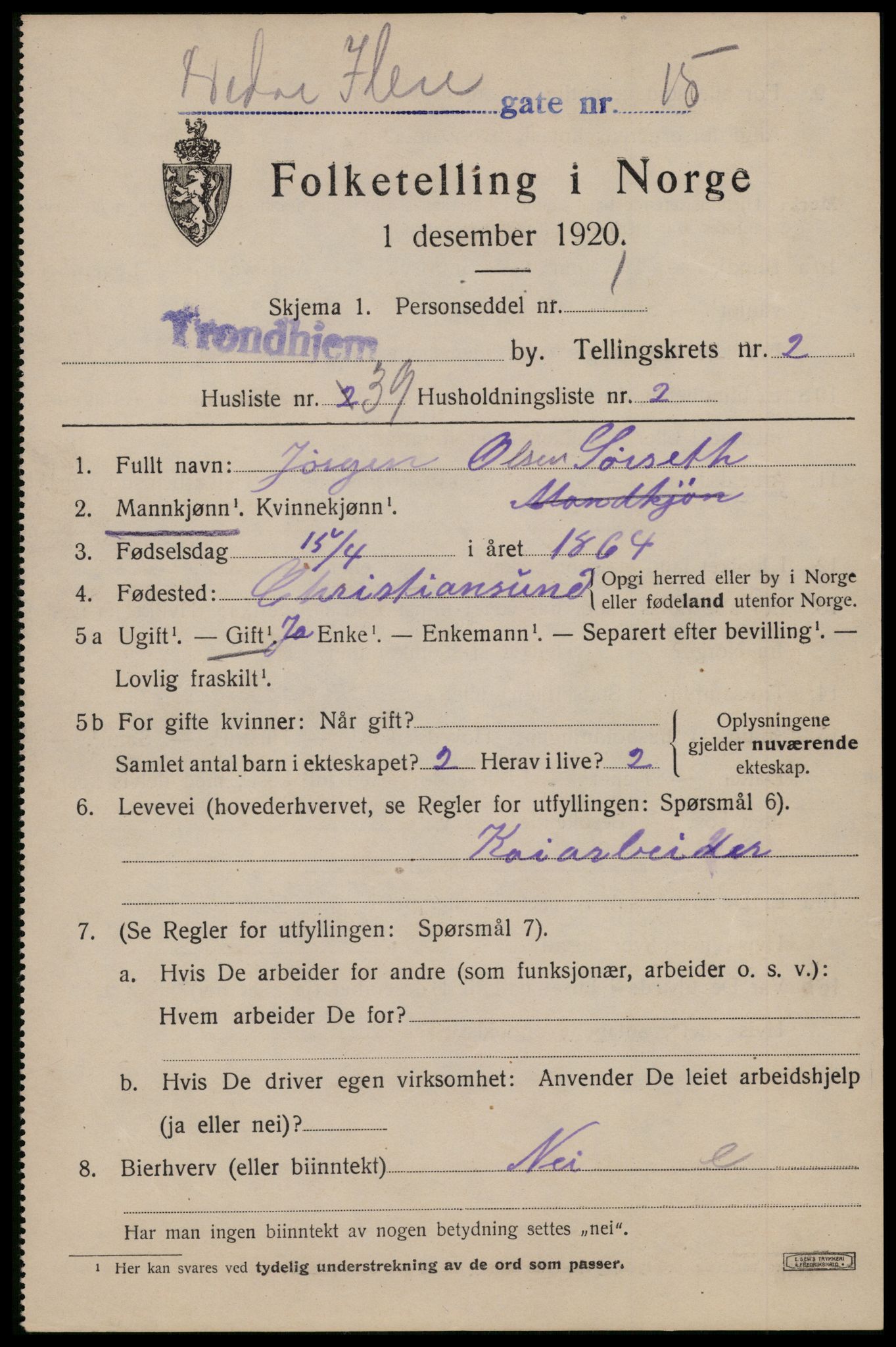 SAT, 1920 census for Trondheim, 1920, p. 45890