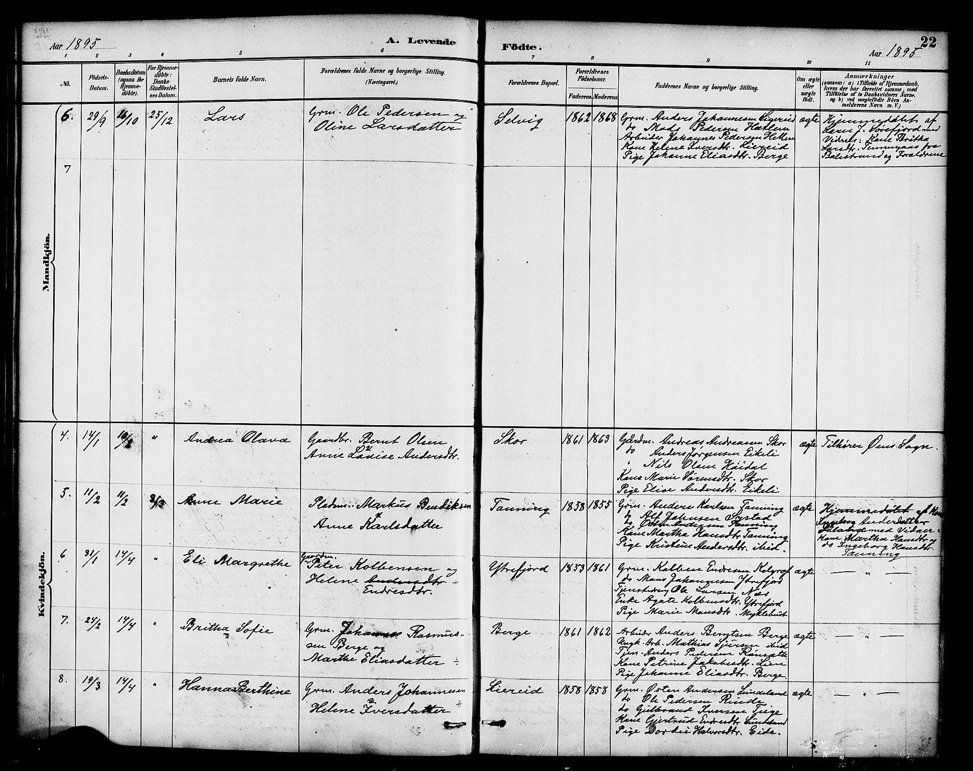 Hyllestad sokneprestembete, SAB/A-80401: Parish register (official) no. B 1, 1886-1904, p. 22