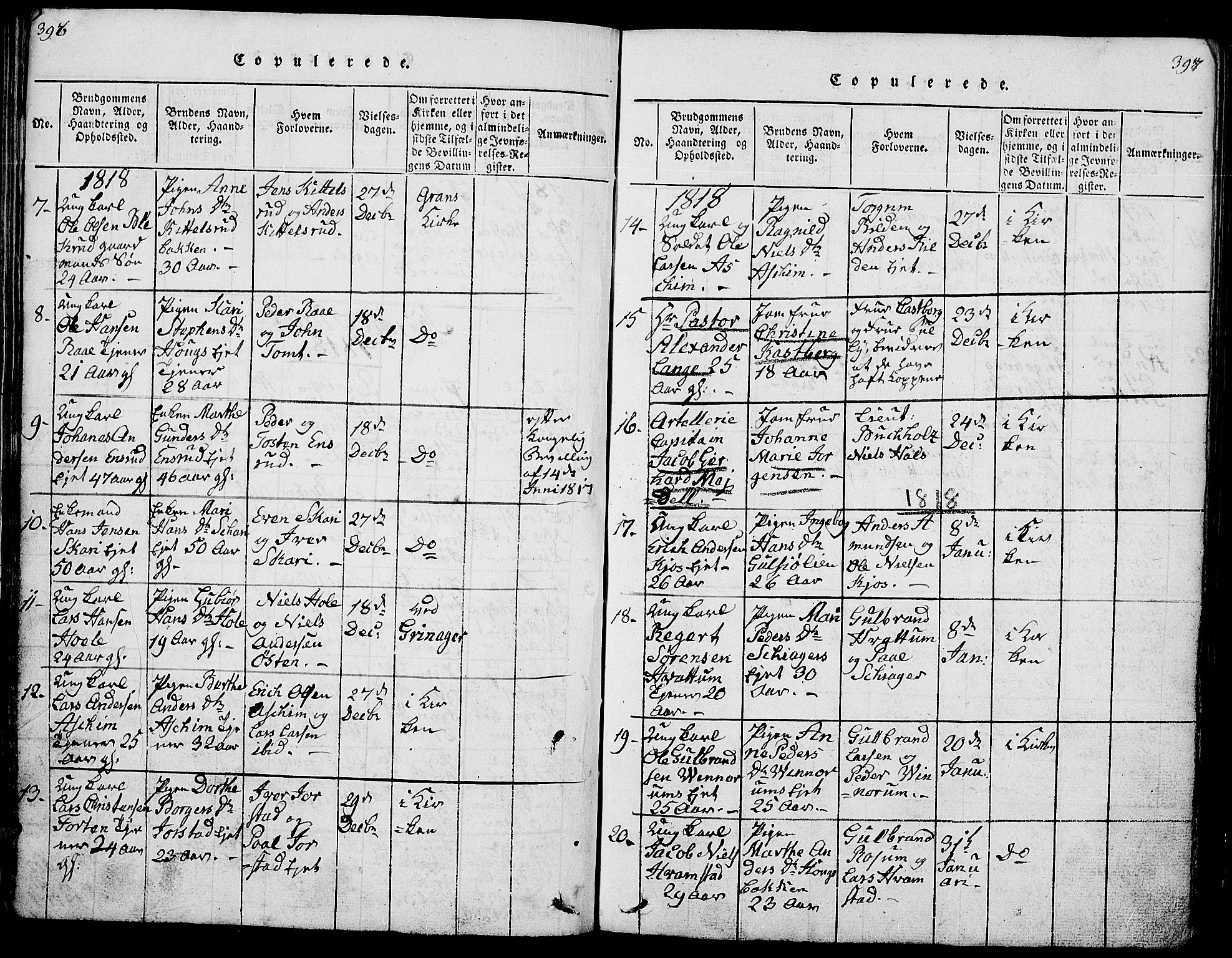 Gran prestekontor, SAH/PREST-112/H/Ha/Hab/L0001: Parish register (copy) no. 1, 1815-1824, p. 396-397