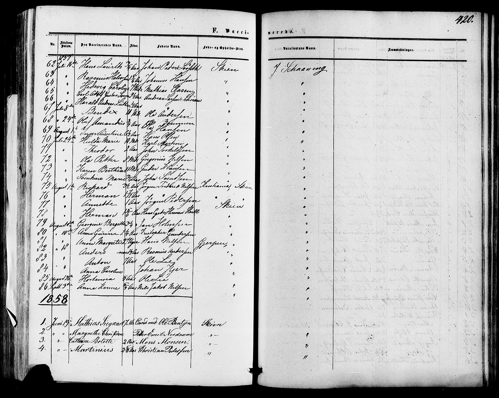 Skien kirkebøker, SAKO/A-302/F/Fa/L0007: Parish register (official) no. 7, 1856-1865, p. 420