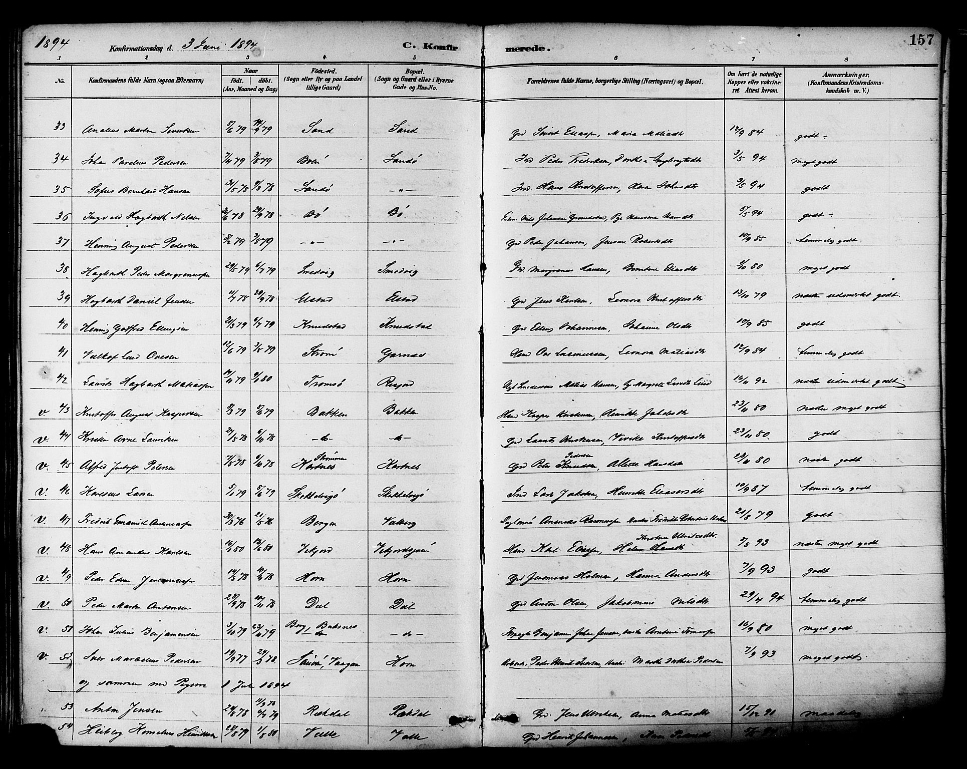 Ministerialprotokoller, klokkerbøker og fødselsregistre - Nordland, AV/SAT-A-1459/880/L1133: Parish register (official) no. 880A07, 1888-1898, p. 157