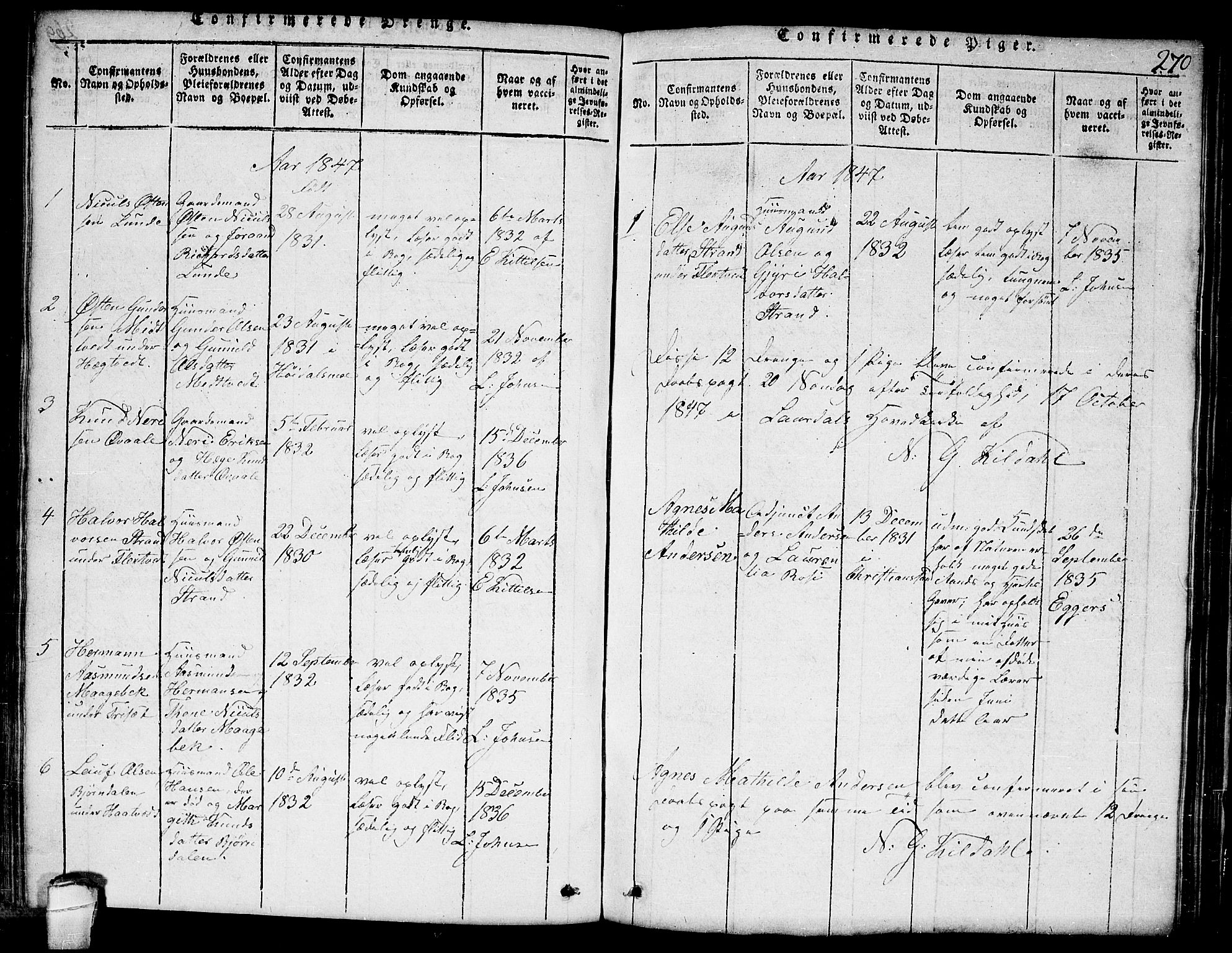Lårdal kirkebøker, SAKO/A-284/G/Ga/L0001: Parish register (copy) no. I 1, 1815-1861, p. 270