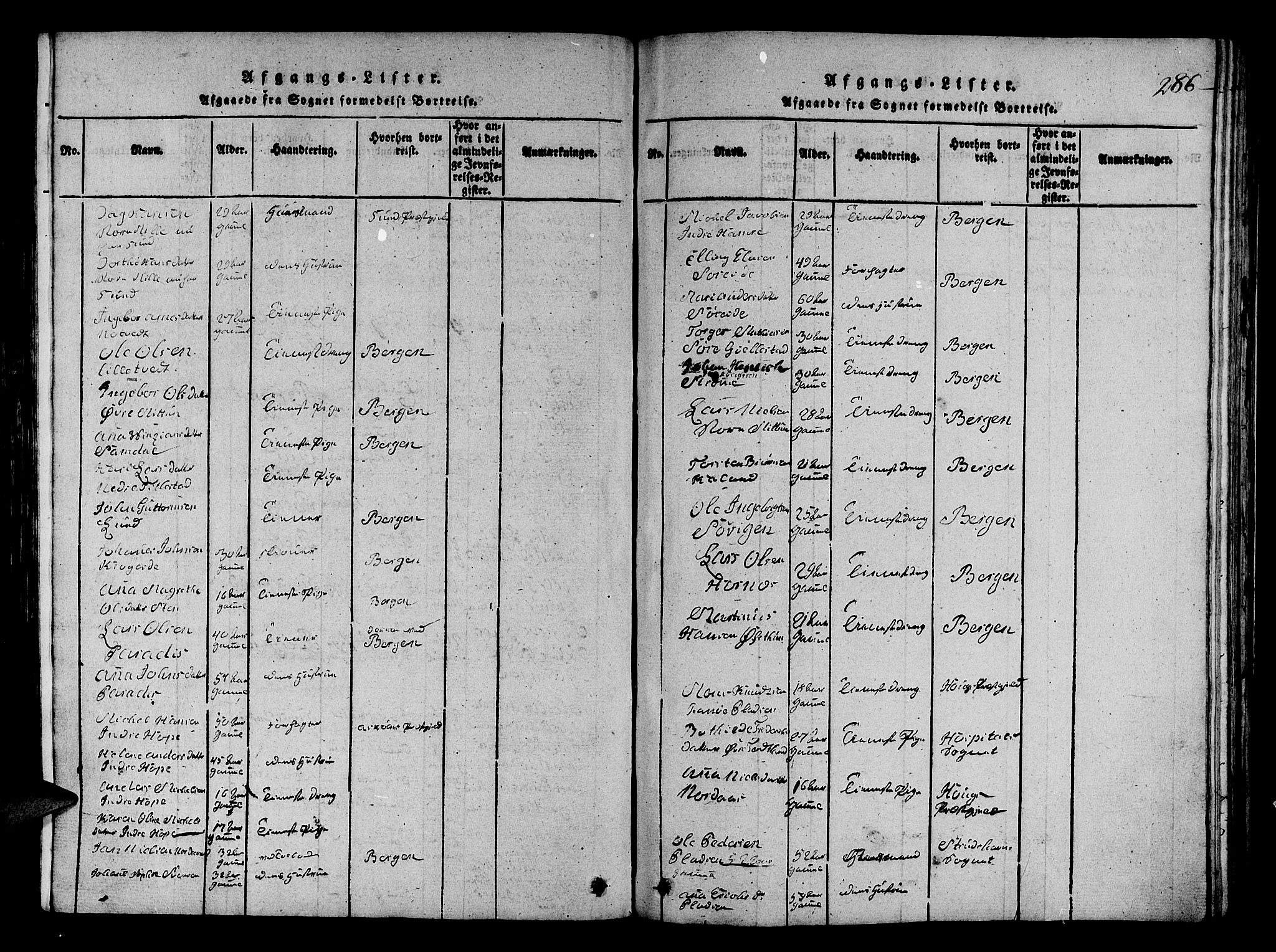 Fana Sokneprestembete, SAB/A-75101/H/Hab/Haba/L0001: Parish register (copy) no. A 1, 1816-1836, p. 286
