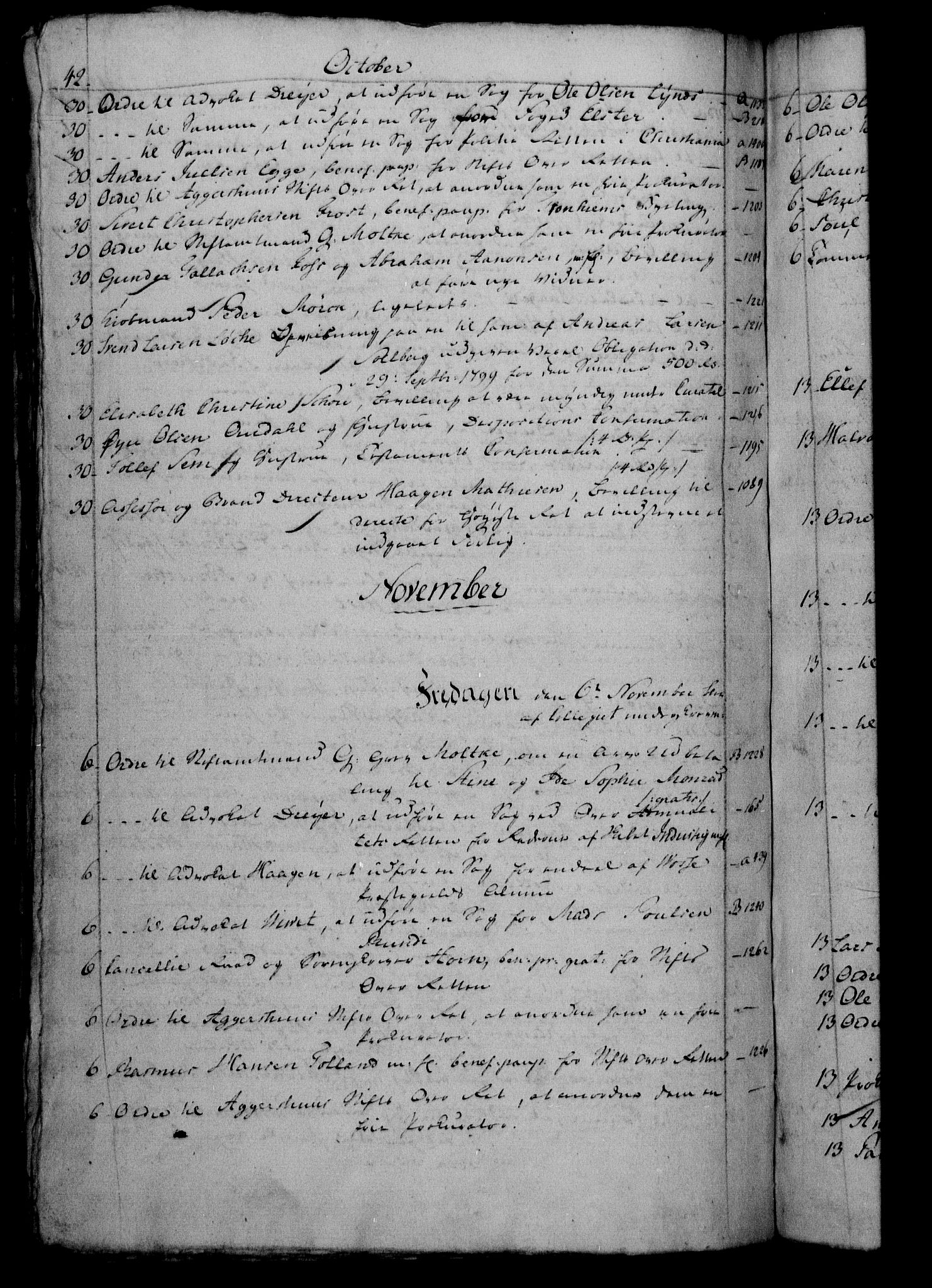 Danske Kanselli 1800-1814, RA/EA-3024/H/Hf/Hfb/Hfbc/L0002: Underskrivelsesbok m. register, 1801, p. 42