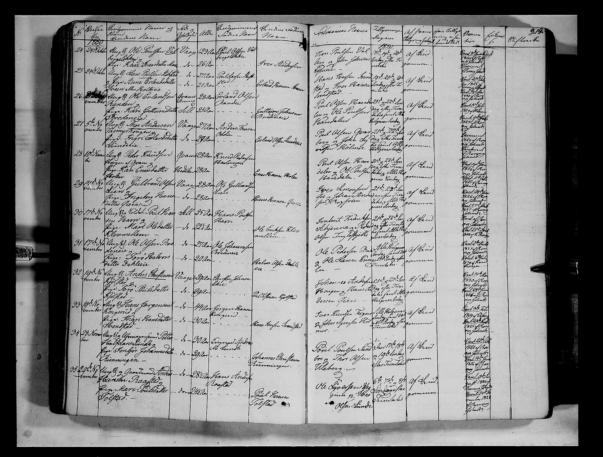 Vågå prestekontor, SAH/PREST-076/H/Ha/Haa/L0005: Parish register (official) no. 5 /1, 1842-1856, p. 219