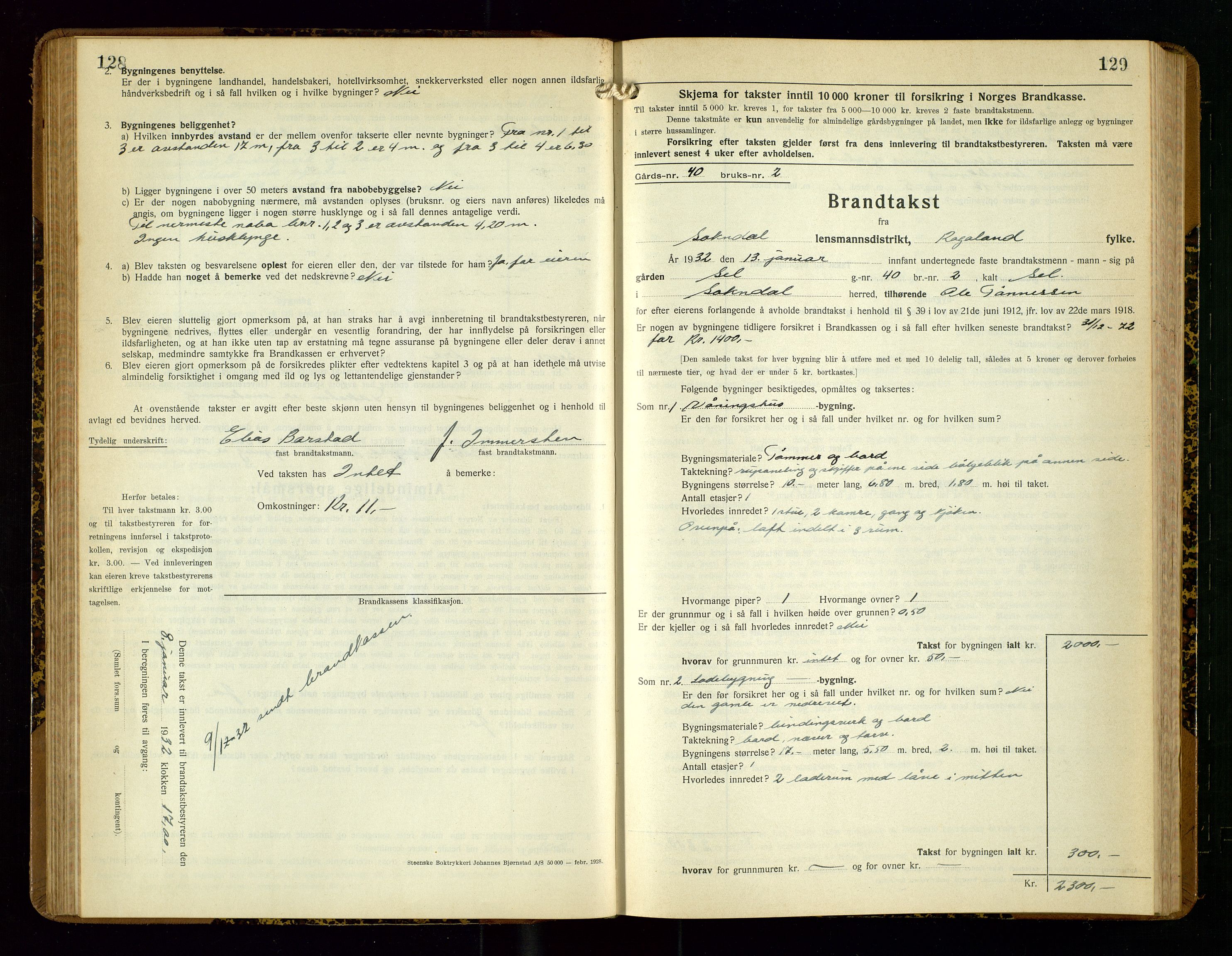 Sokndal lensmannskontor, SAST/A-100417/Gob/L0007: "Brandtakst-Protokoll", 1930-1936, p. 128-129