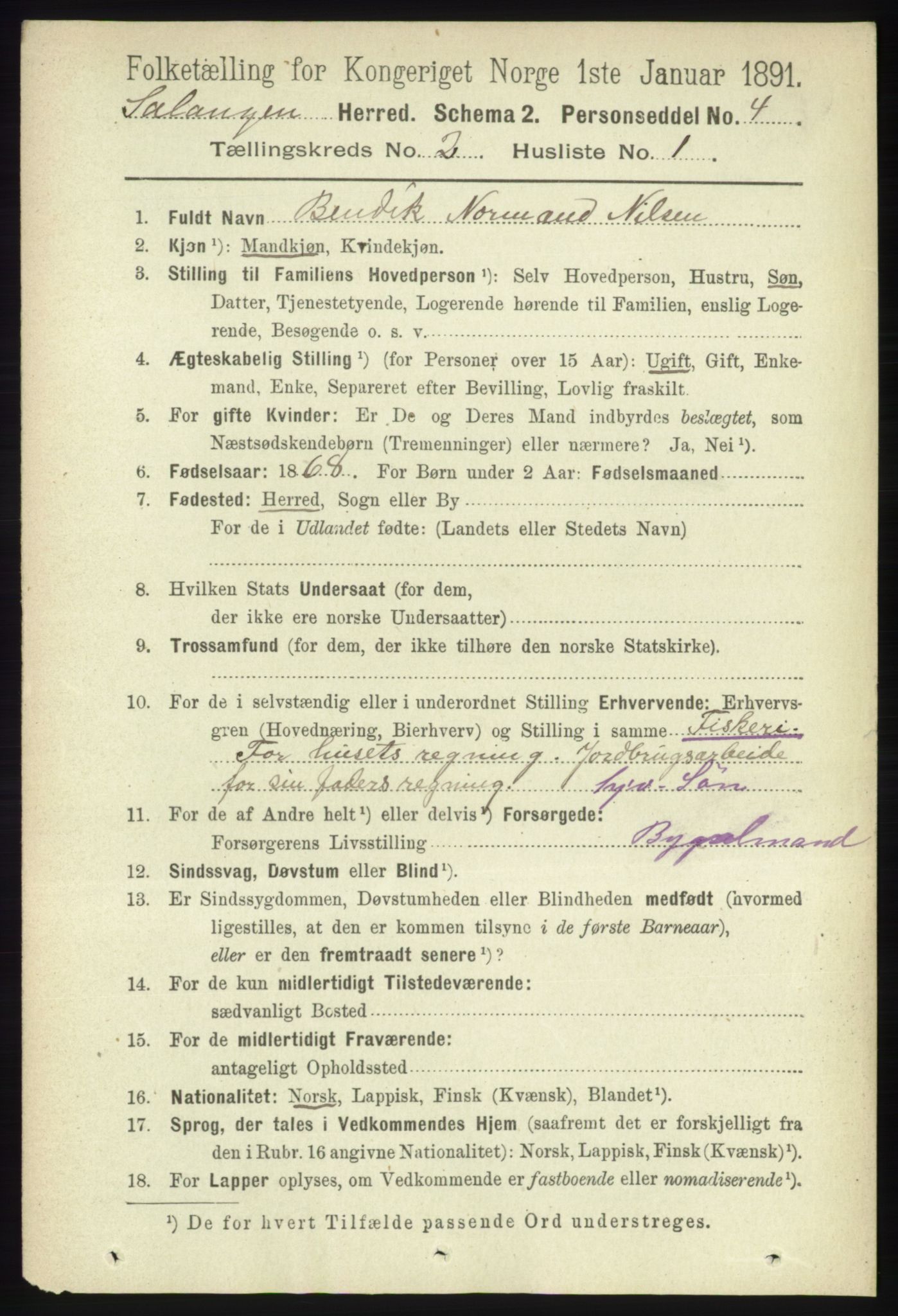 RA, 1891 census for 1921 Salangen, 1891, p. 556