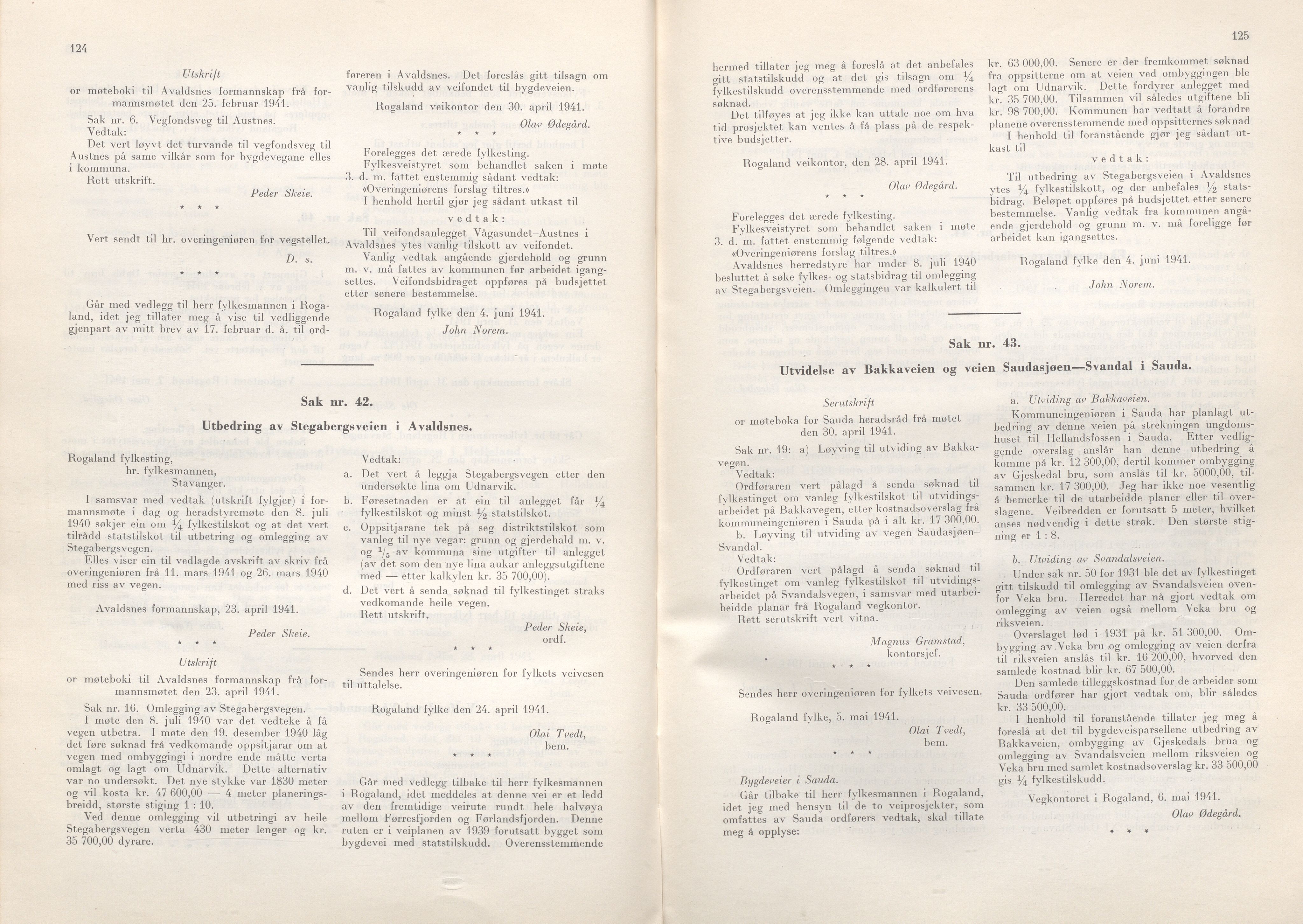 Rogaland fylkeskommune - Fylkesrådmannen , IKAR/A-900/A/Aa/Aaa/L0060: Møtebok , 1941, p. 124-125