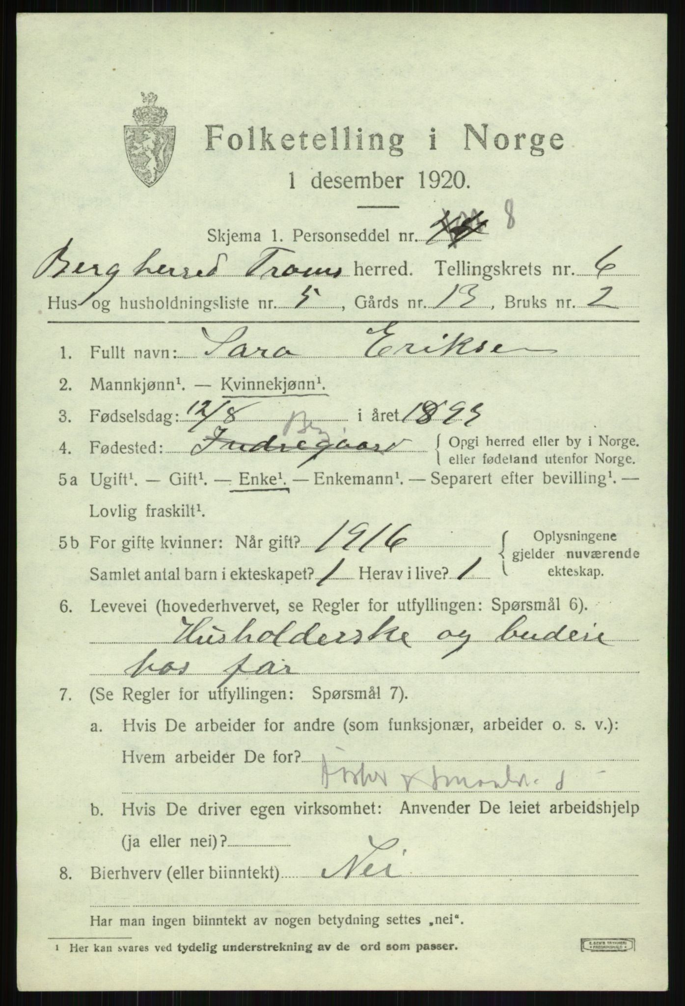 SATØ, 1920 census for Berg, 1920, p. 2139