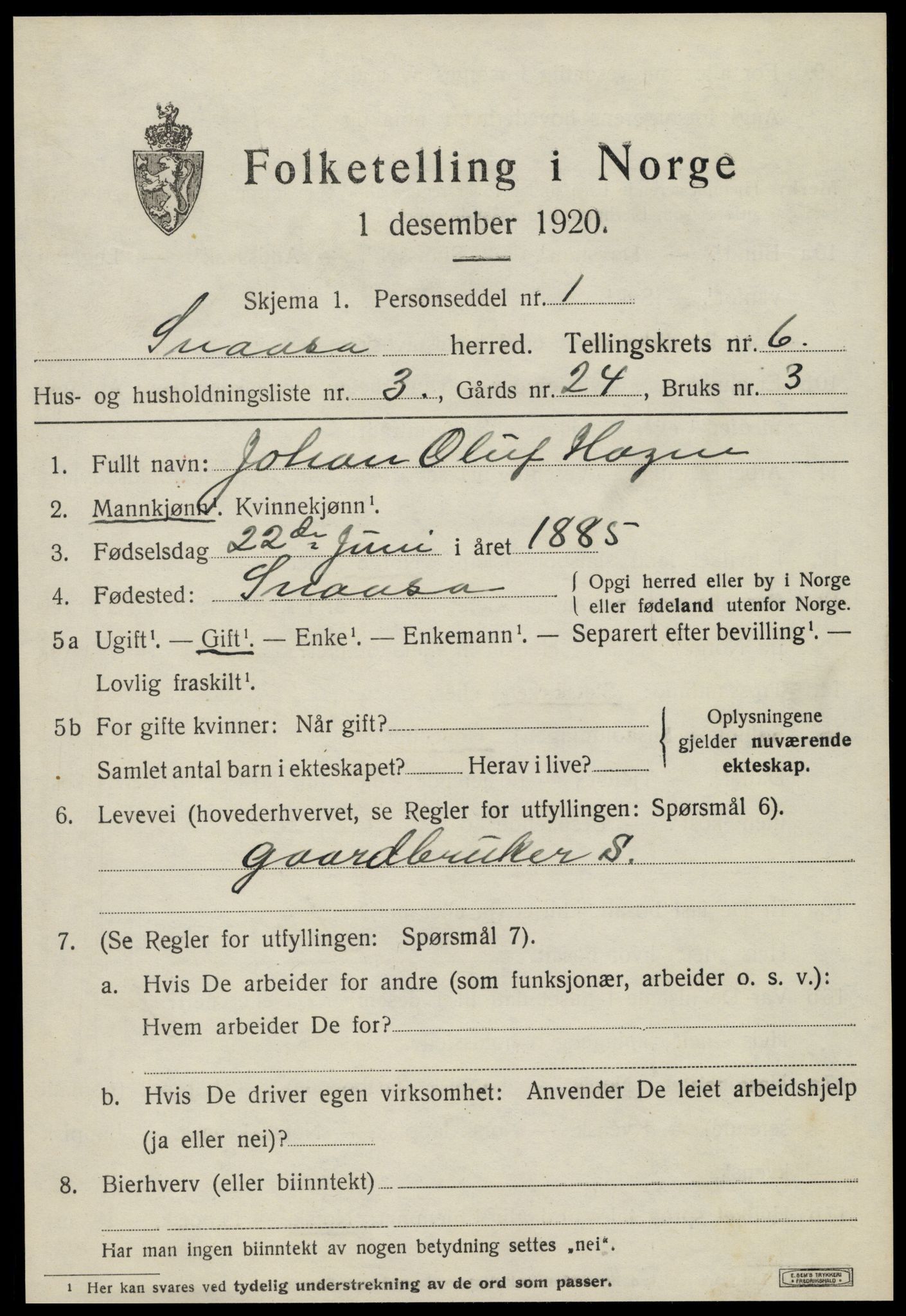 SAT, 1920 census for Snåsa, 1920, p. 2586