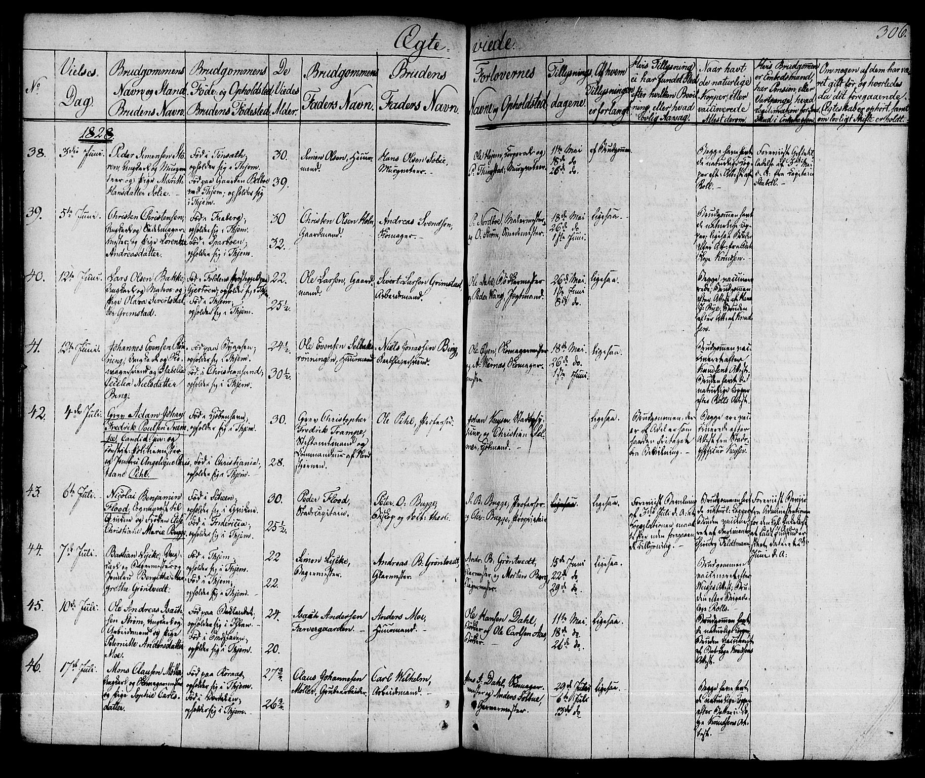 Ministerialprotokoller, klokkerbøker og fødselsregistre - Sør-Trøndelag, SAT/A-1456/601/L0045: Parish register (official) no. 601A13, 1821-1831, p. 306
