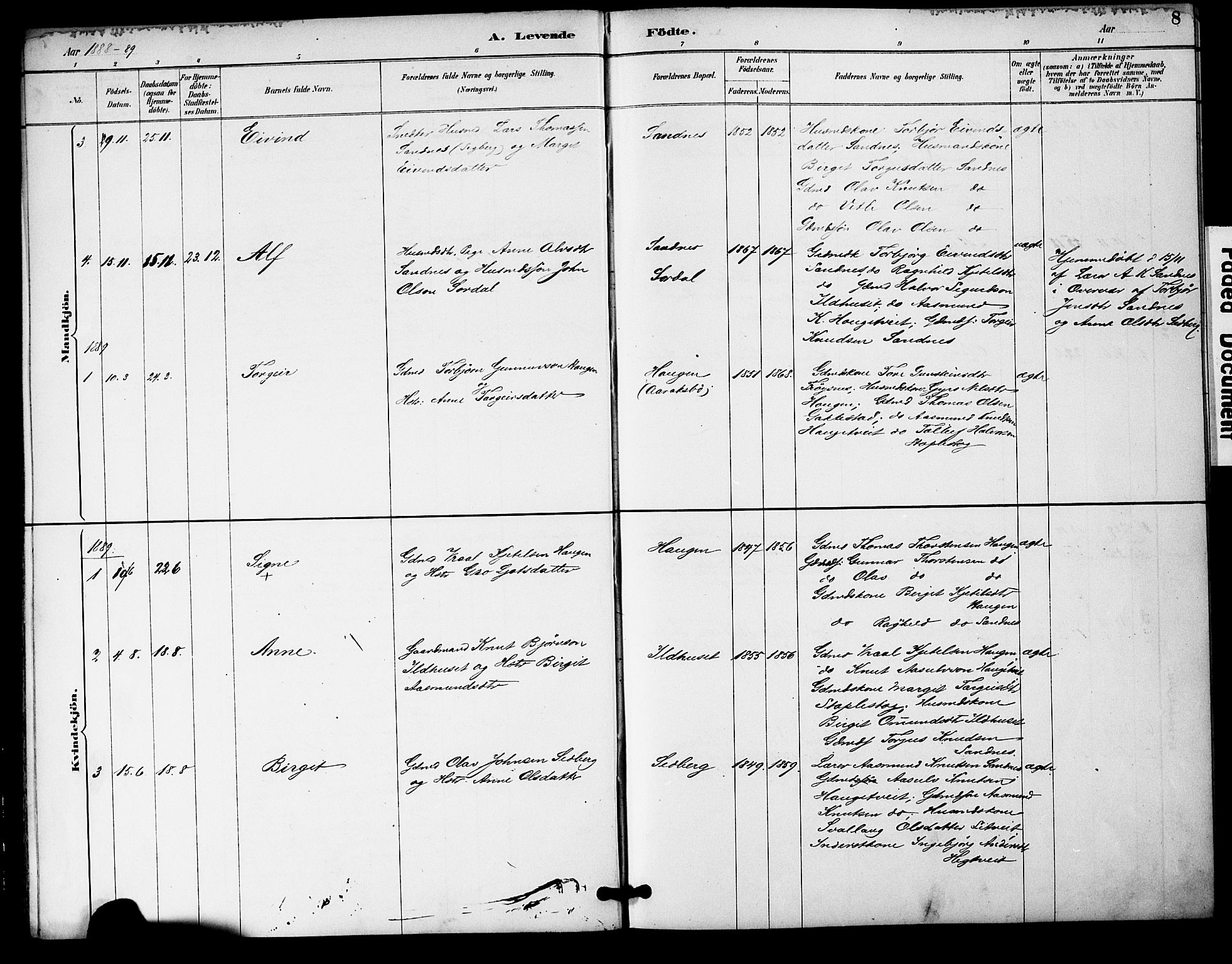 Bygland sokneprestkontor, AV/SAK-1111-0006/F/Fa/Fac/L0001: Parish register (official) no. A 1, 1885-1909, p. 8