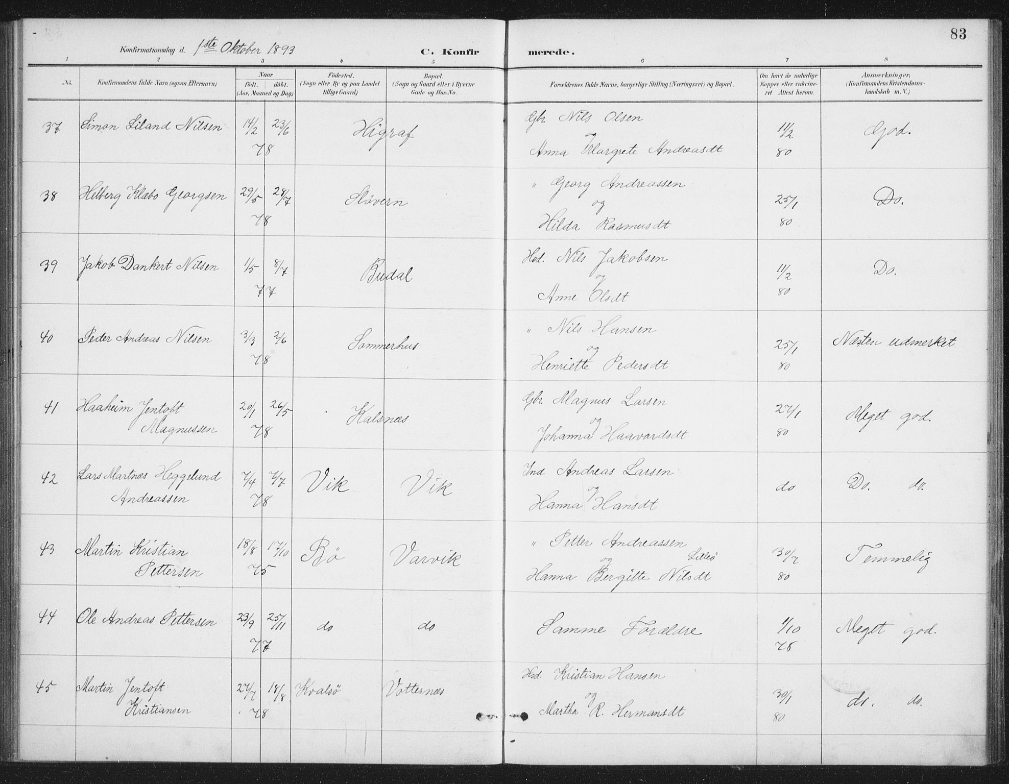 Ministerialprotokoller, klokkerbøker og fødselsregistre - Nordland, AV/SAT-A-1459/888/L1245: Parish register (official) no. 888A11, 1888-1900, p. 83