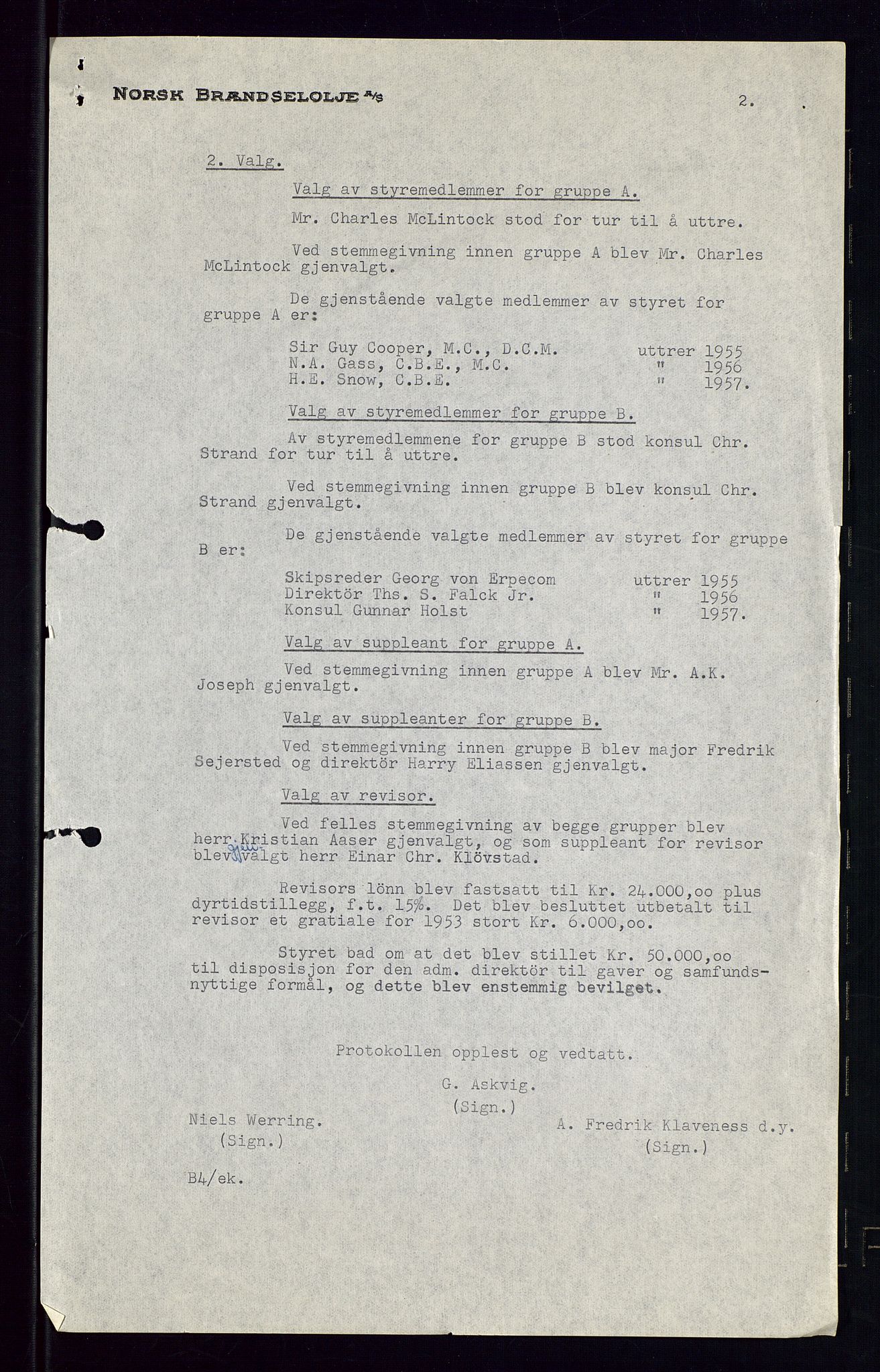 PA 1544 - Norsk Brændselolje A/S, AV/SAST-A-101965/1/A/Aa/L0007/0001: Generalforsamling / Ekstraordinær generalforsamling 1953, generalforsamling 1954, 1953-1954, p. 76