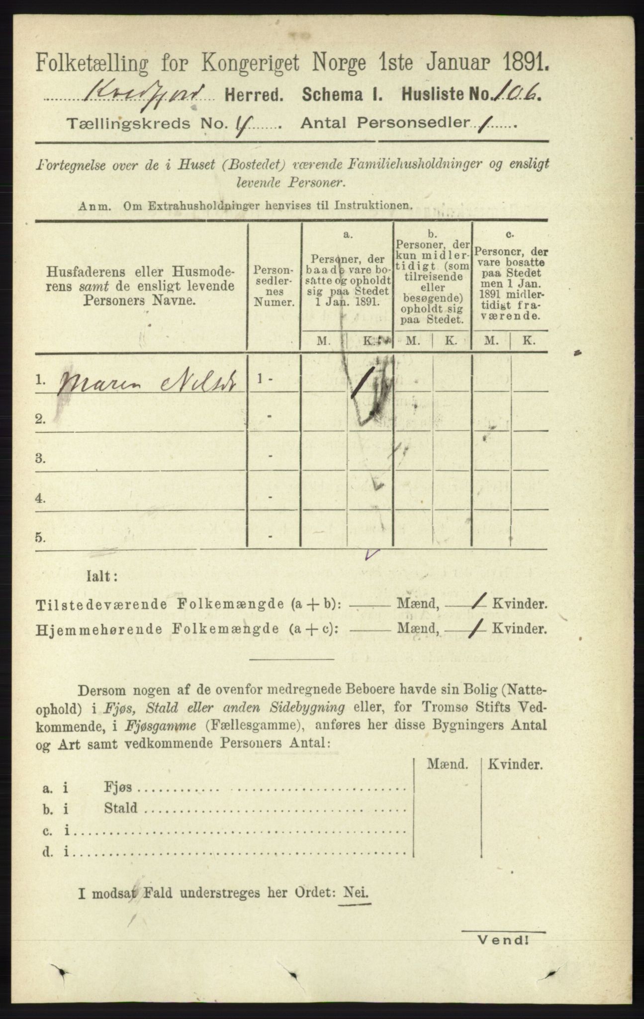 RA, 1891 census for 1911 Kvæfjord, 1891, p. 1856