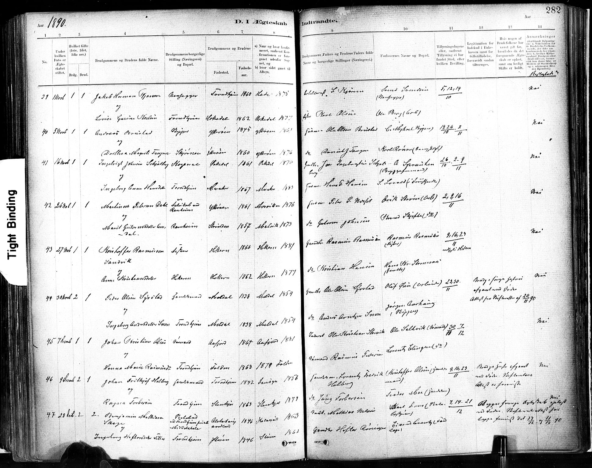 Ministerialprotokoller, klokkerbøker og fødselsregistre - Sør-Trøndelag, SAT/A-1456/602/L0119: Parish register (official) no. 602A17, 1880-1901, p. 282