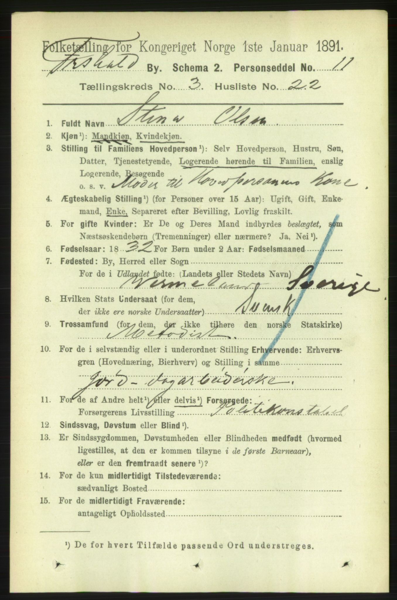 RA, 1891 census for 0101 Fredrikshald, 1891, p. 3473