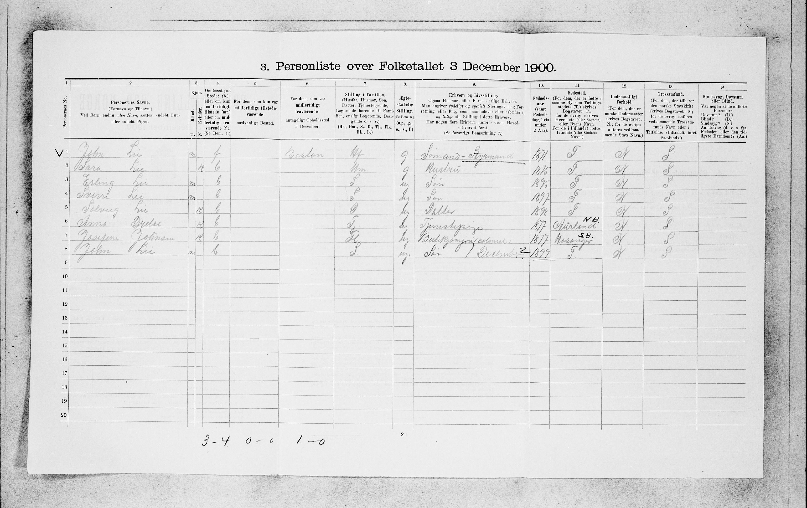 SAB, 1900 census for Bergen, 1900, p. 3855